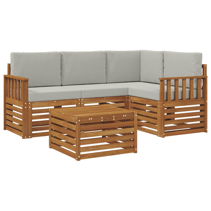 Set di divani da esterno 5 pcs Grigio Naturale e Chiaro