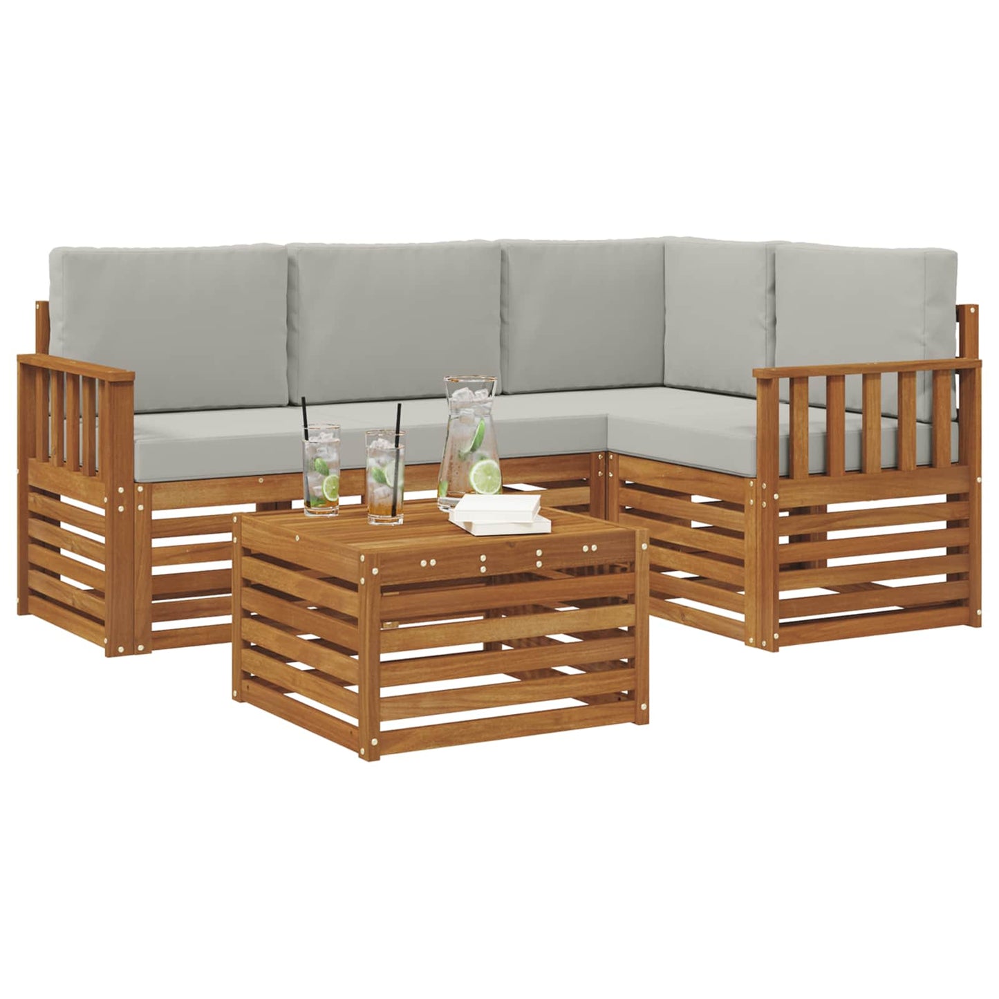 Set di divani da esterno 5 pcs Grigio Naturale e Chiaro