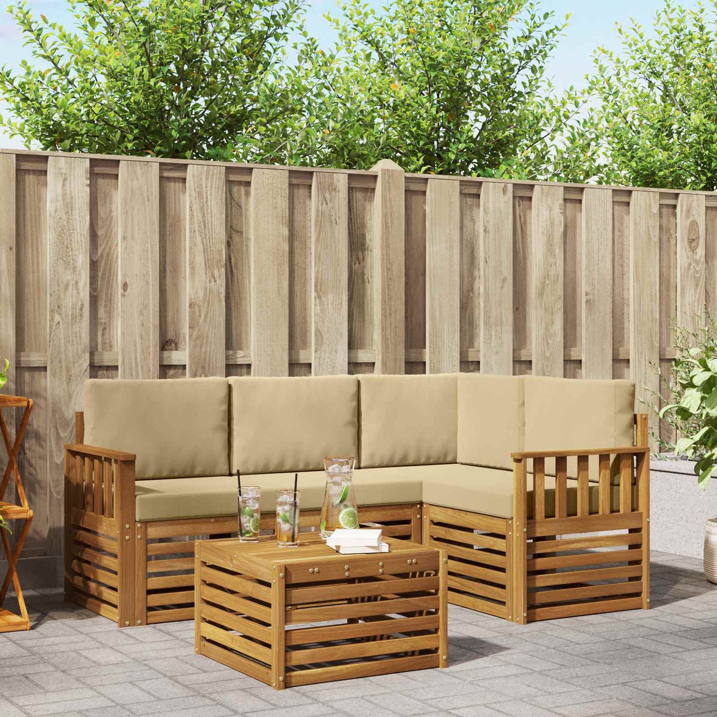 Set di divani da esterno con cuscino 5 pcs Naturale e Beige | homemem39