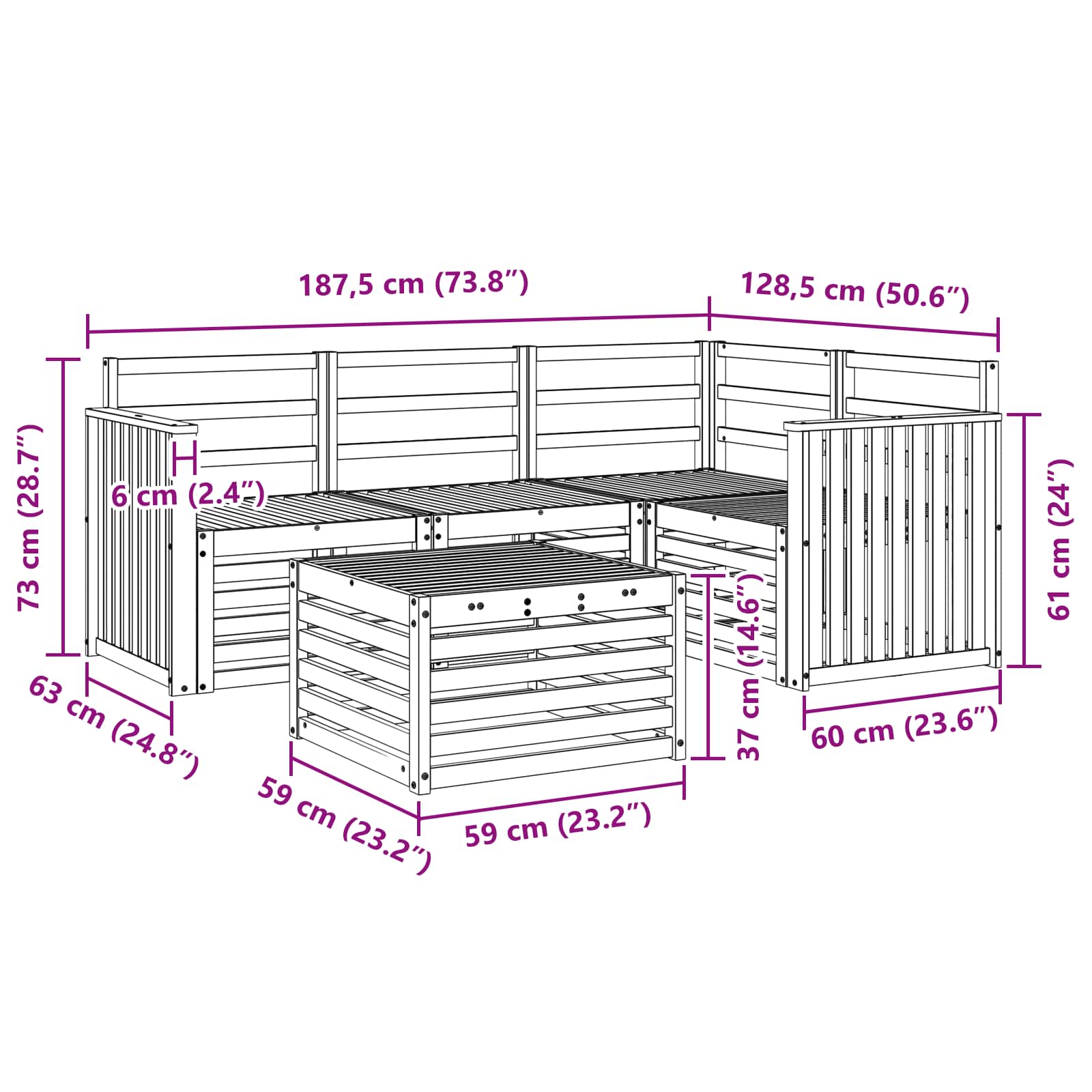 Set di divani da esterno 5 pcs Naturale | homemem39