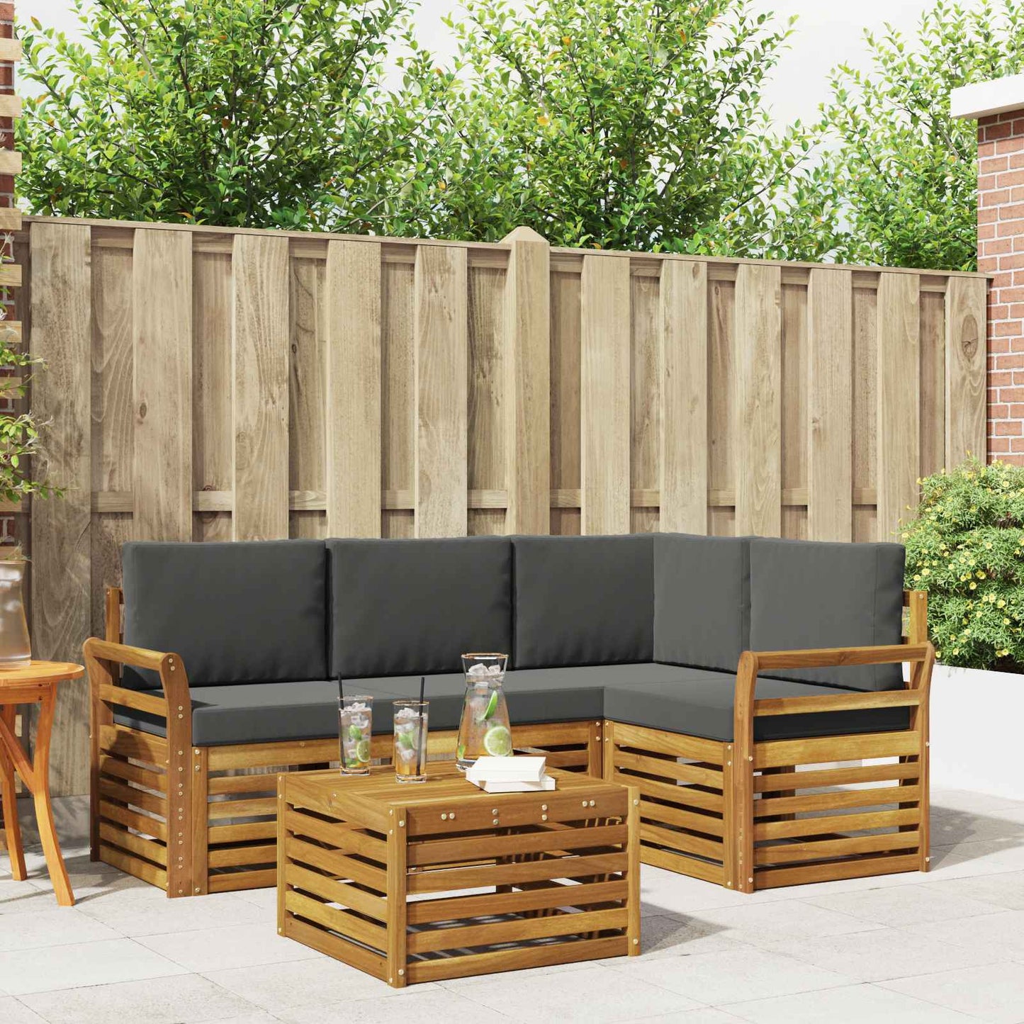 Set di divani da esterno con cuscino 5 pcs Naturale e Antracite
