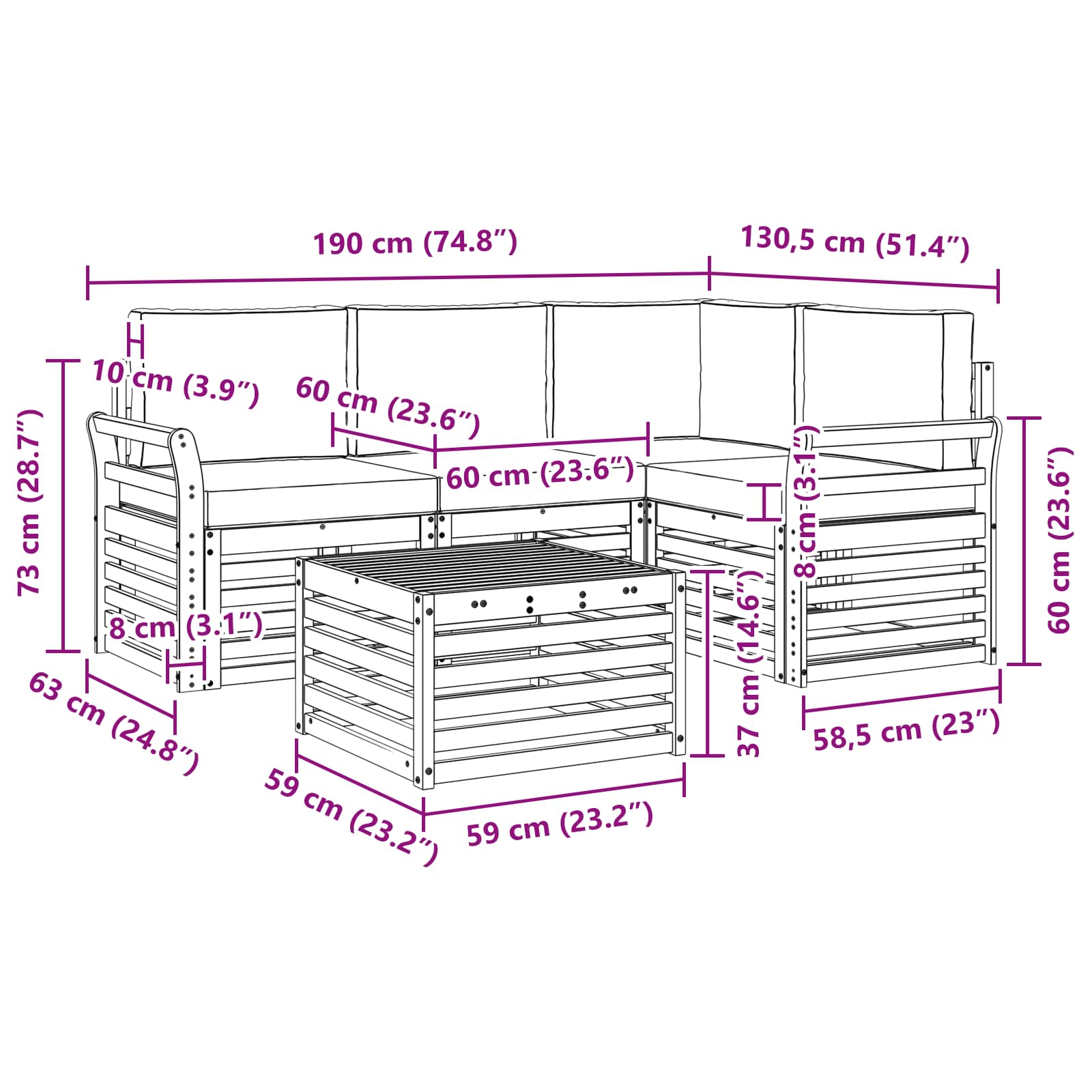 Set di divani da esterno con cuscino 5 pcs Naturale e Antracite | homemem39