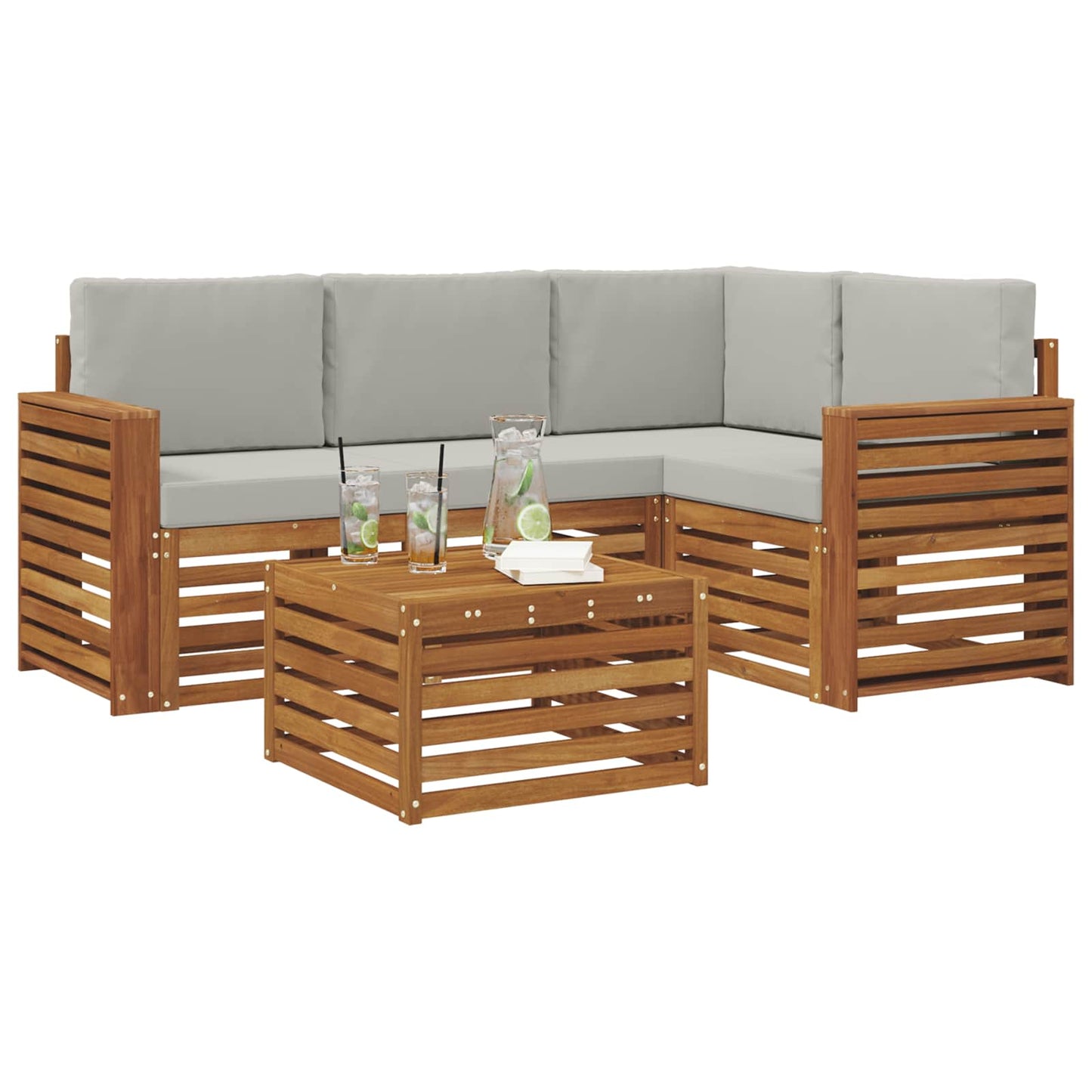 Set di divani da esterno 5 pcs Grigio Naturale e Chiaro