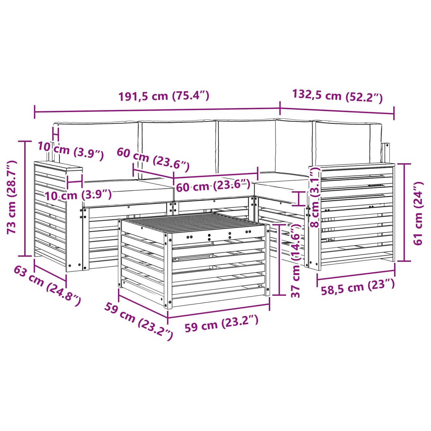 Set di divani da esterno con cuscino 5 pcs Naturale e Antracite