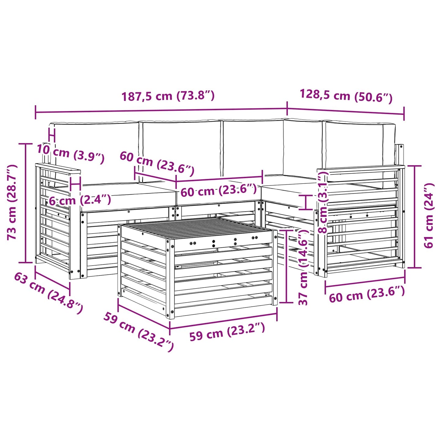 Set di divani da esterno con cuscino 5 pcs Naturale e Beige | homemem39