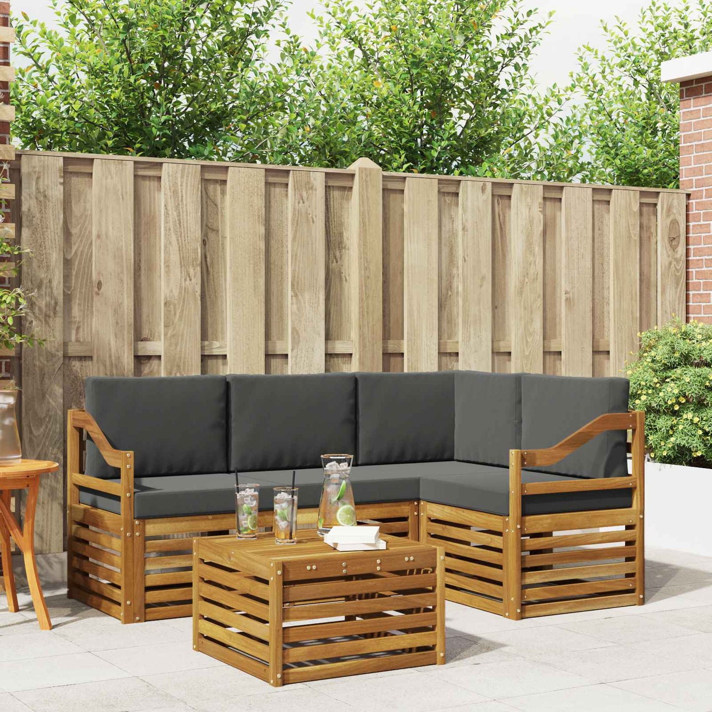 Set di divani da esterno con cuscino 5 pcs Naturale e Antracite