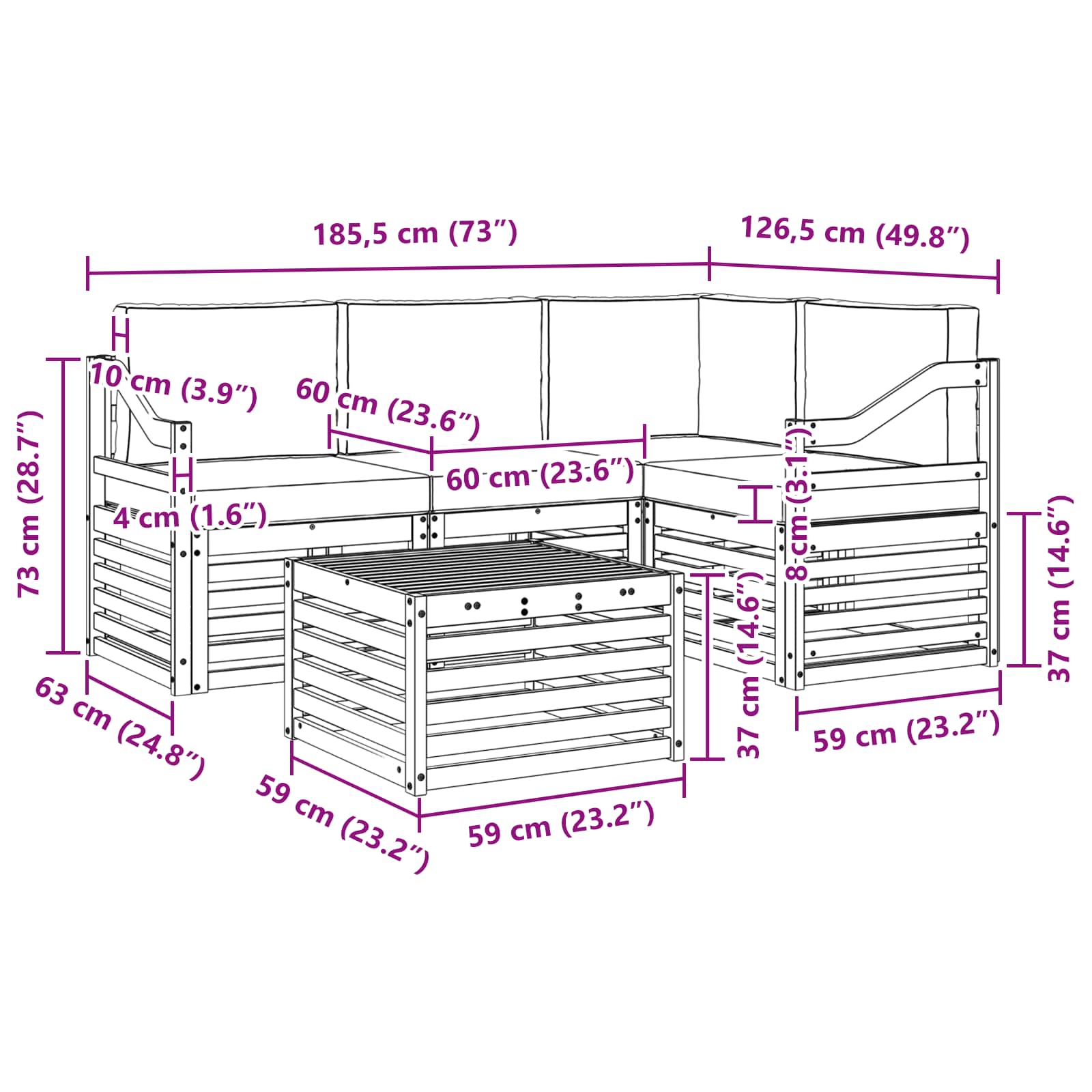 Set di divani da esterno con cuscino 5 pcs Naturale e Antracite | homemem39