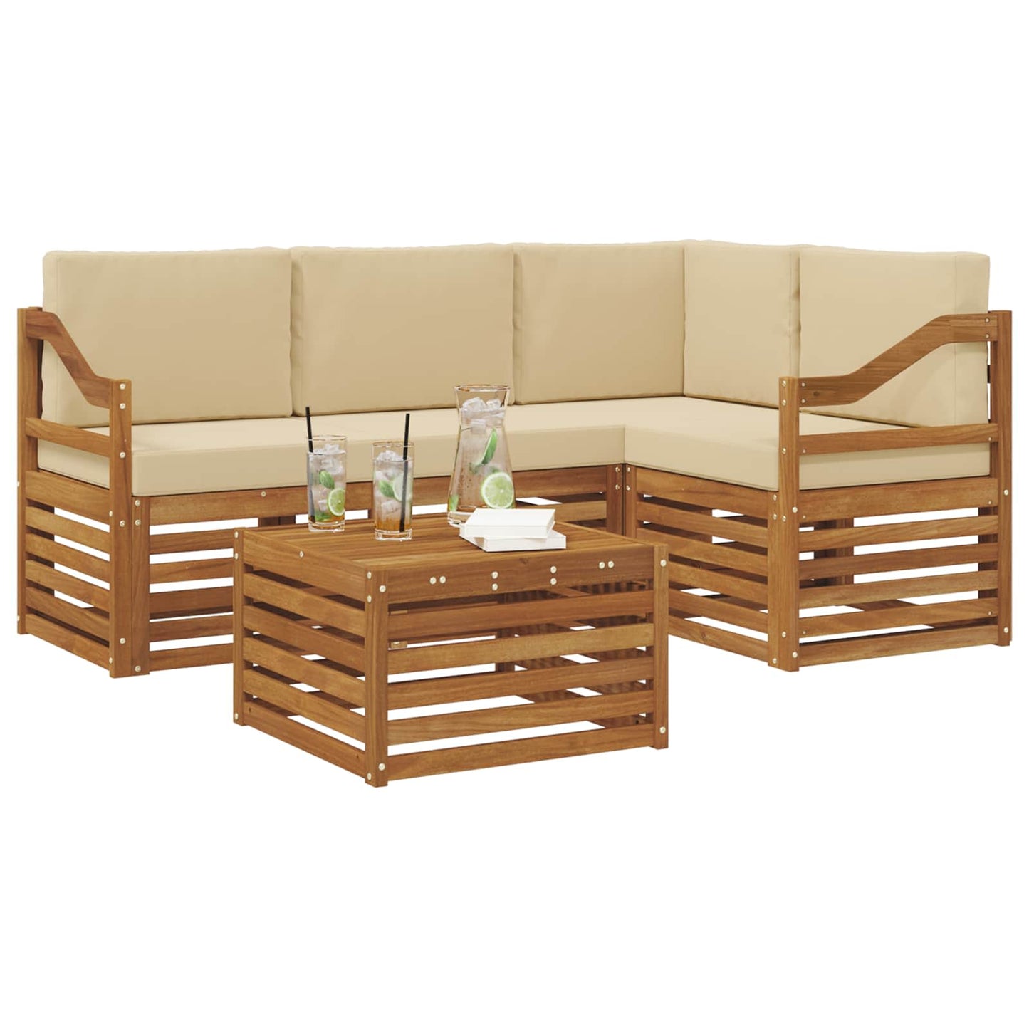 Set di divani da esterno con cuscino 5 pcs Naturale e Beige