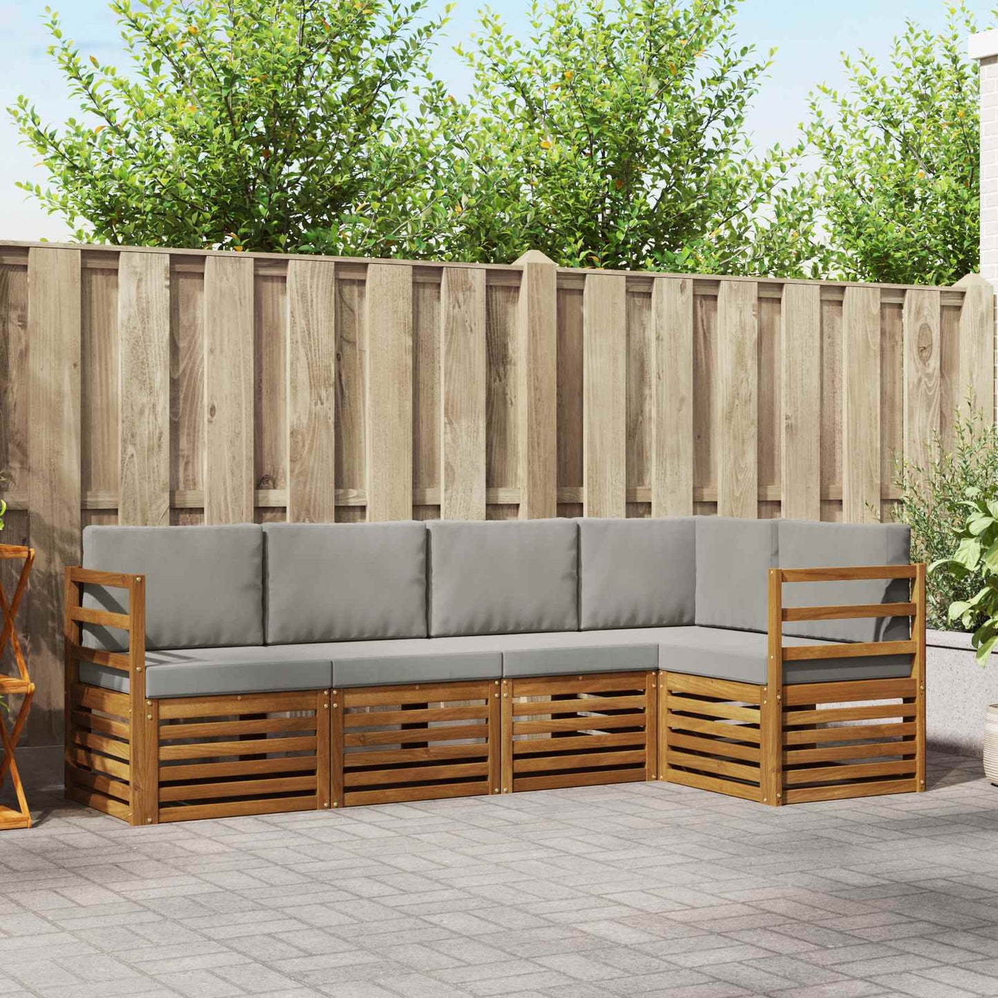 Set divano sezionale con cuscino 5 pcs Grigio Naturale e Chiaro | homemem39
