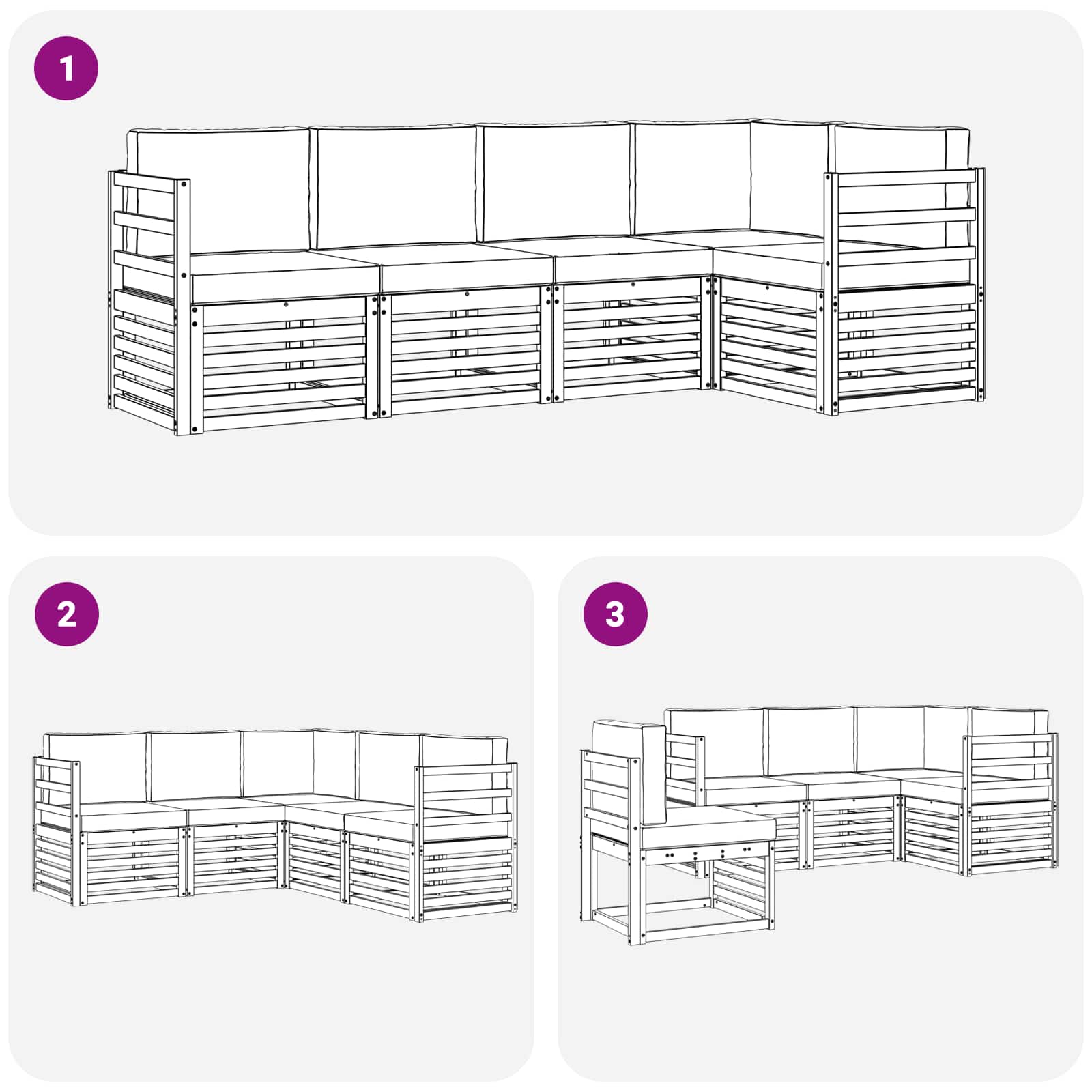 Set divano sezionale con cuscino 5 pcs Naturale e Antracite | homemem39