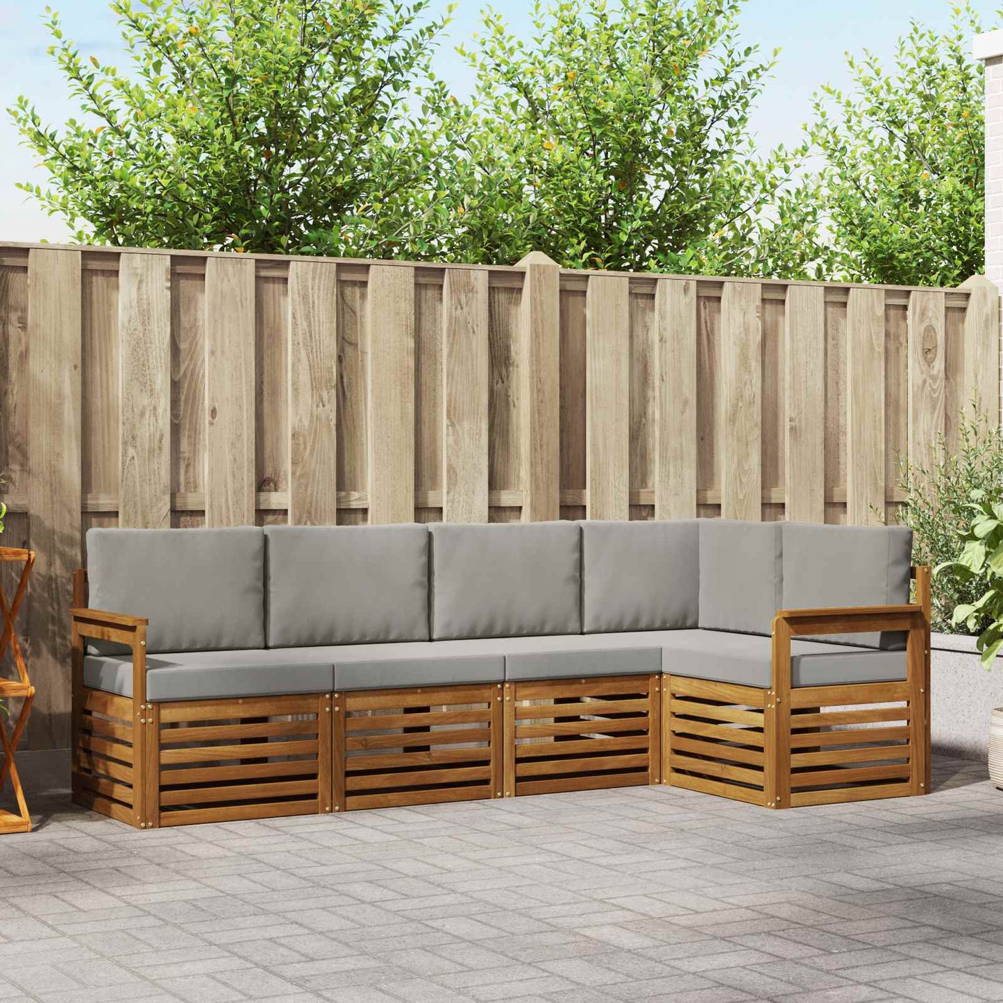 Set divano sezionale con cuscino 5 pcs Grigio Naturale e Chiaro | homemem39