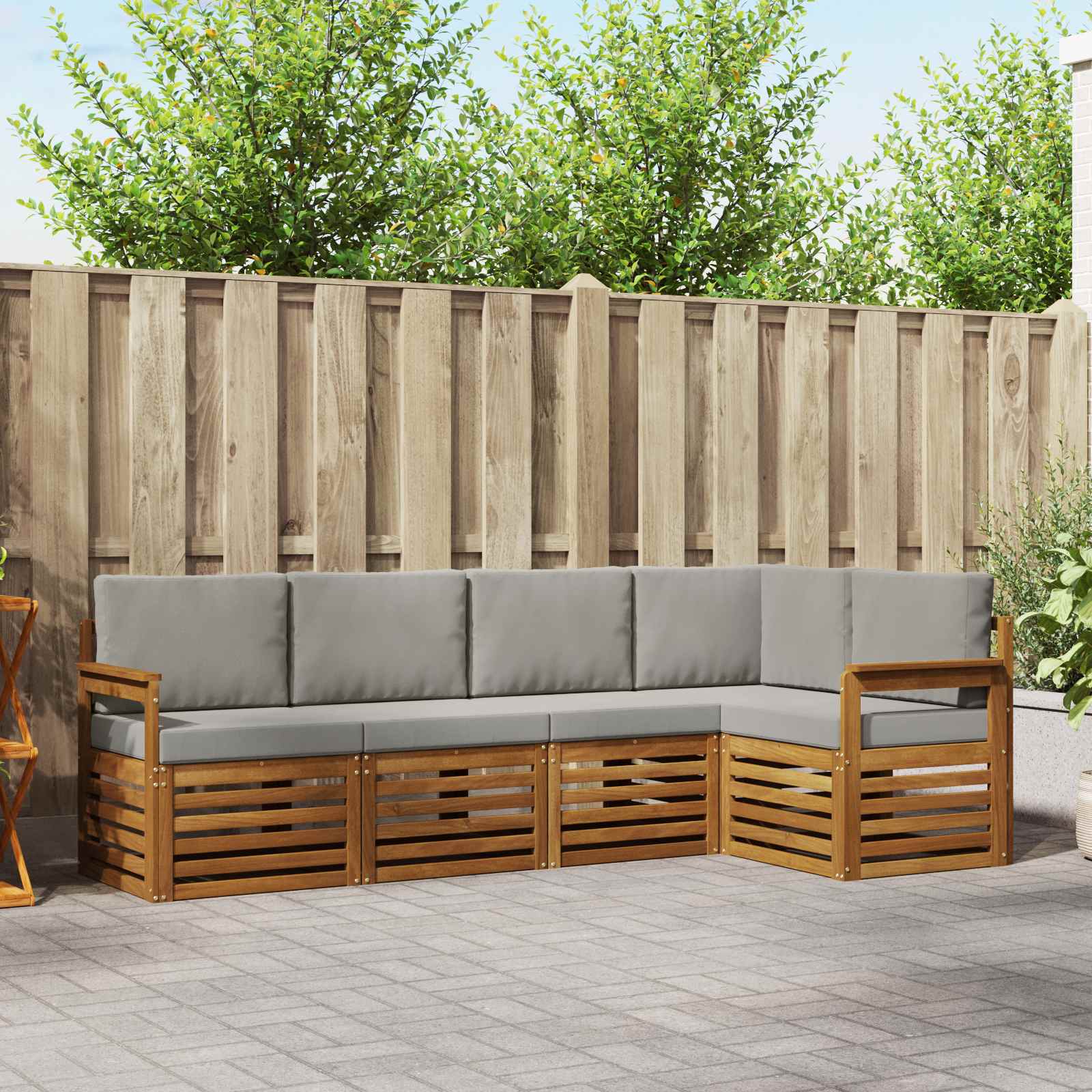 Set divano sezionale con cuscino 5 pcs Grigio Naturale e Chiaro | homemem39
