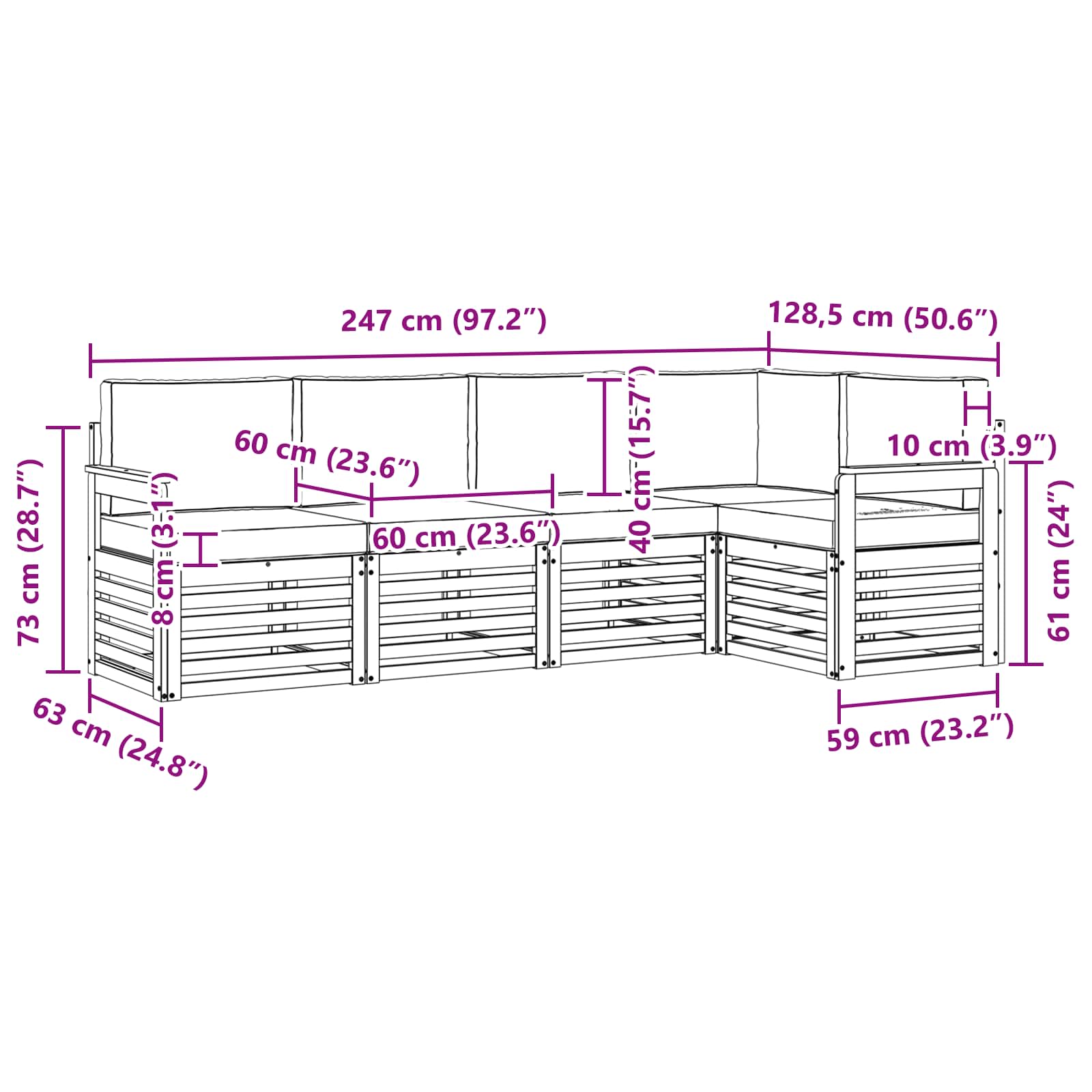 Set divano sezionale con cuscino 5 pcs Naturale e Antracite | homemem39