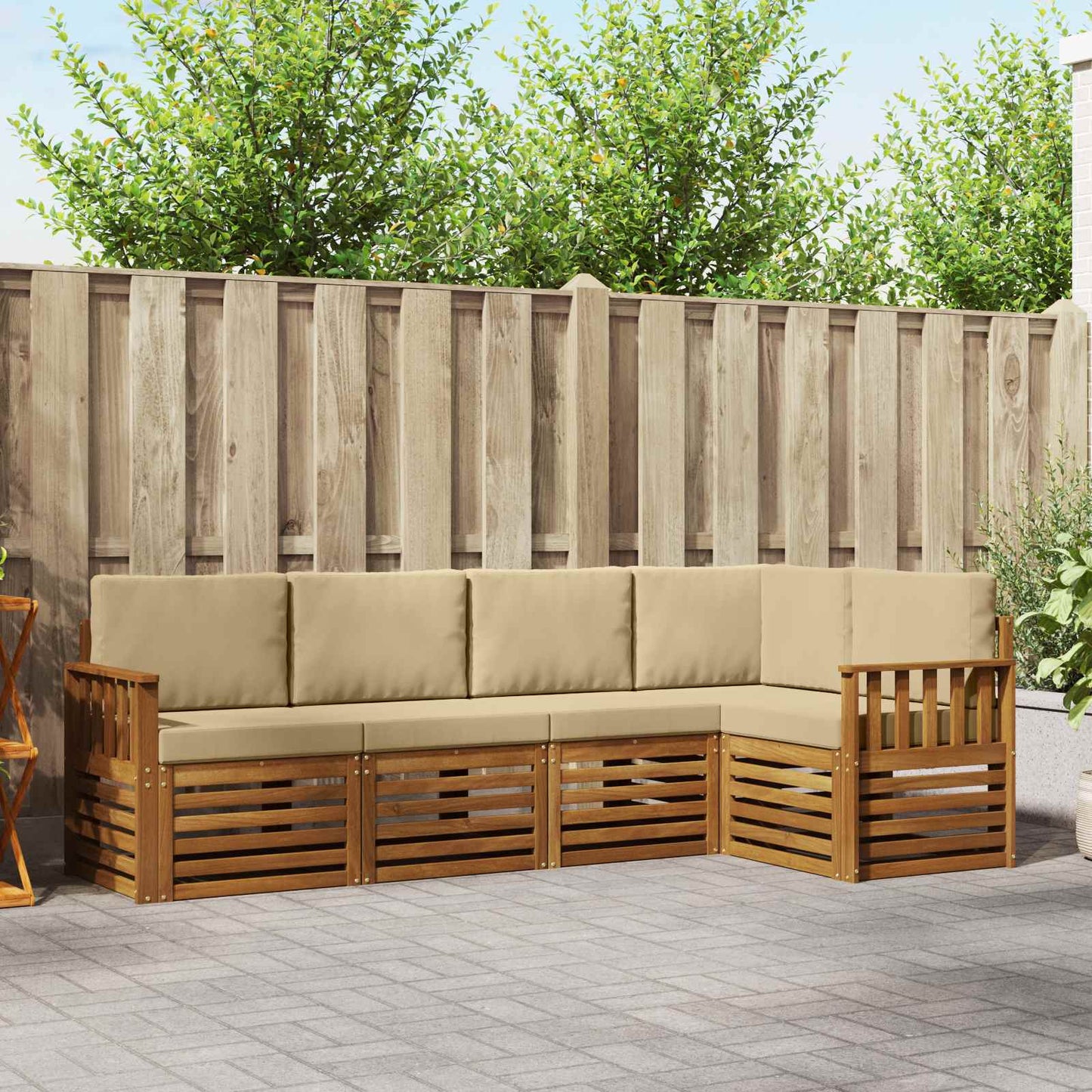 Set divano sezionale con cuscino 5 pcs Naturale e Beige | homemem39