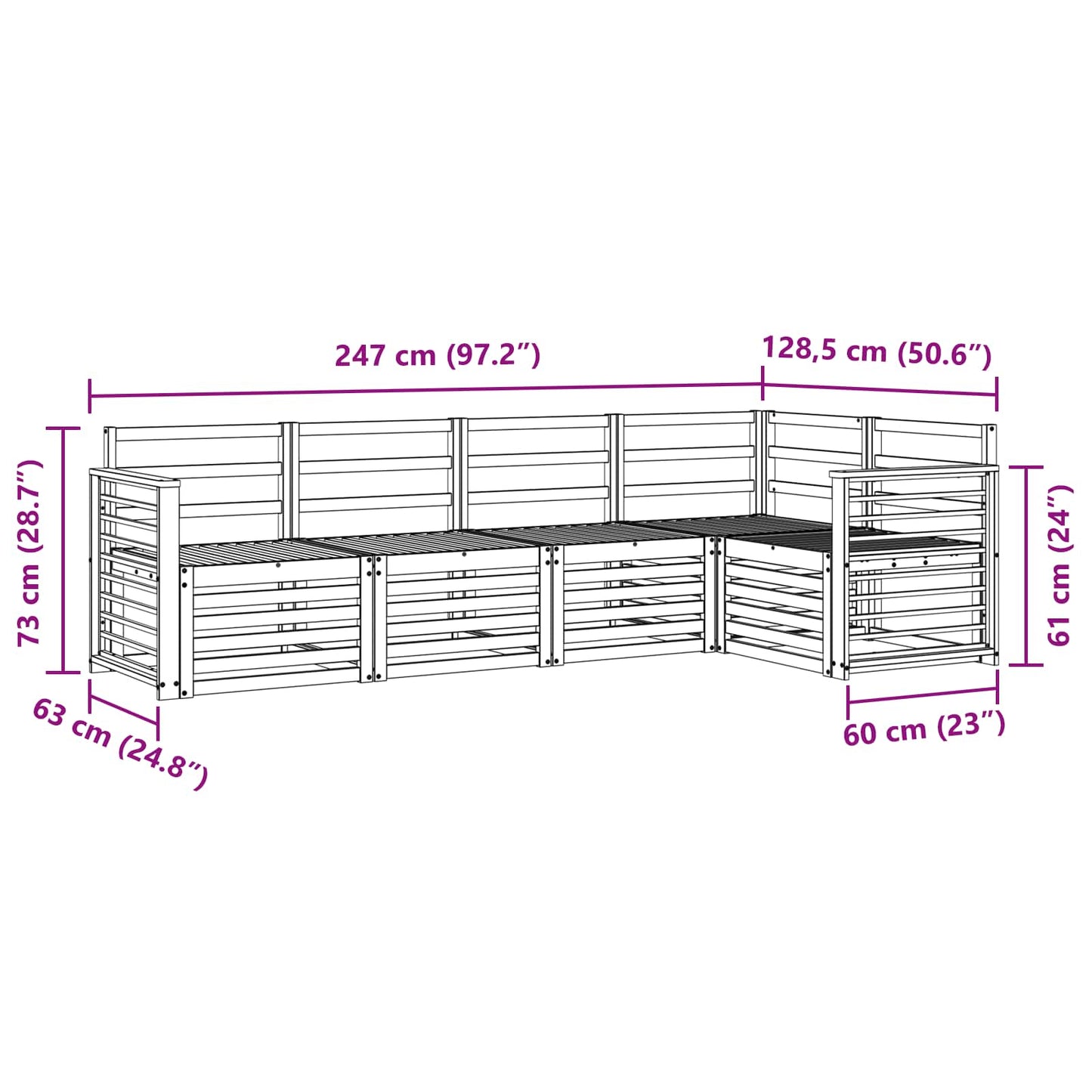 Set divani 5 pcs Naturale Legno di Acacia Massello