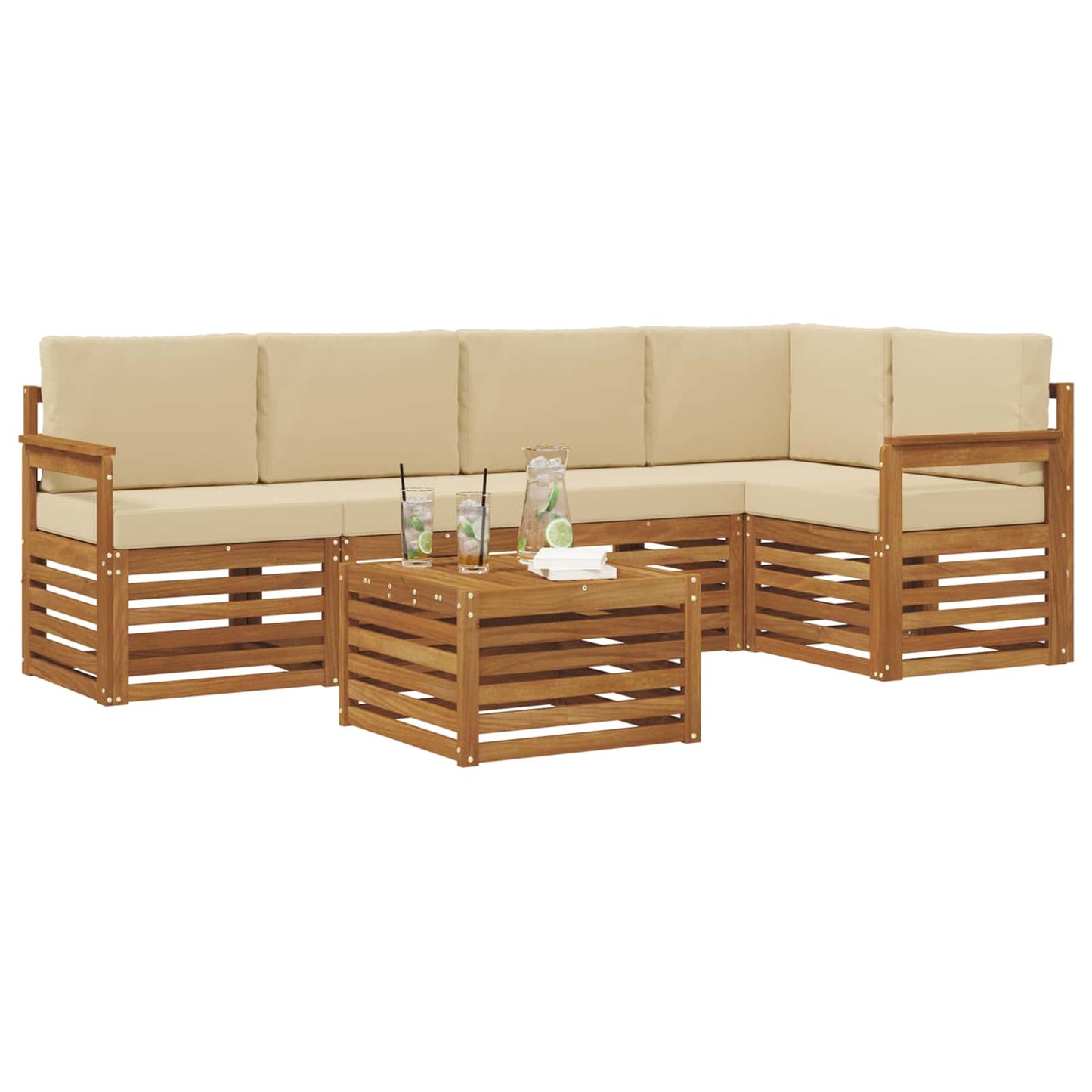 Set divano sezionale con cuscino 6 pcs Naturale e Beige | homemem39