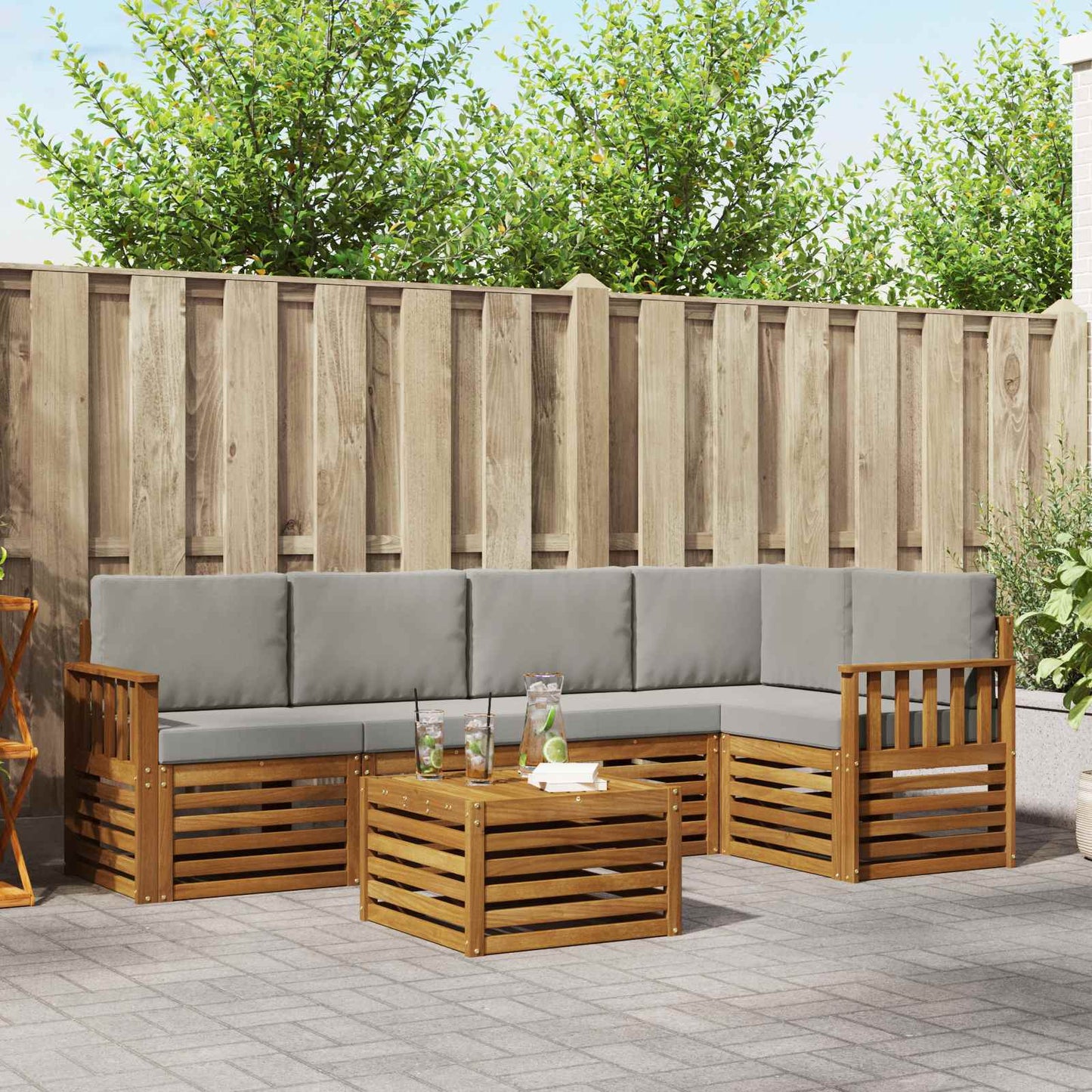Set divano sezionale con cuscino 6 pcs Grigio Naturale e Chiaro