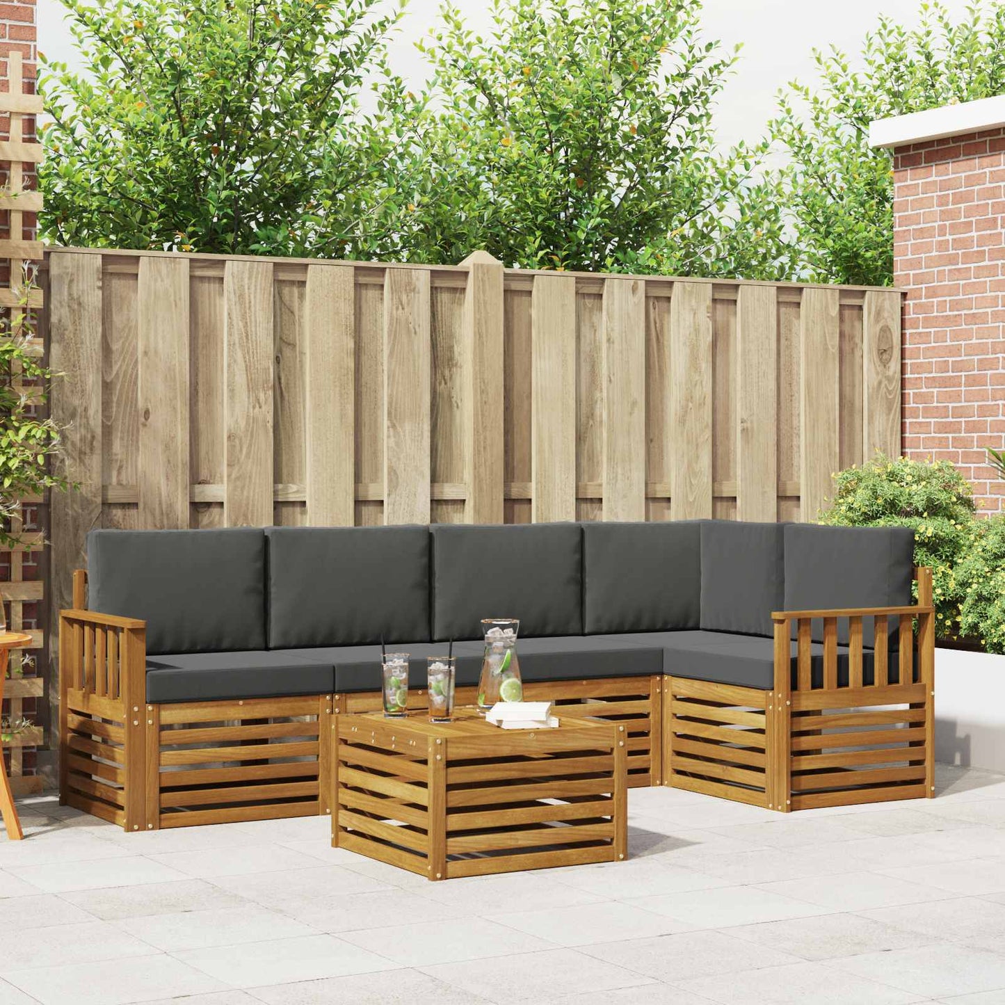 Set divano sezionale con cuscino 6 pcs Naturale e Antracite