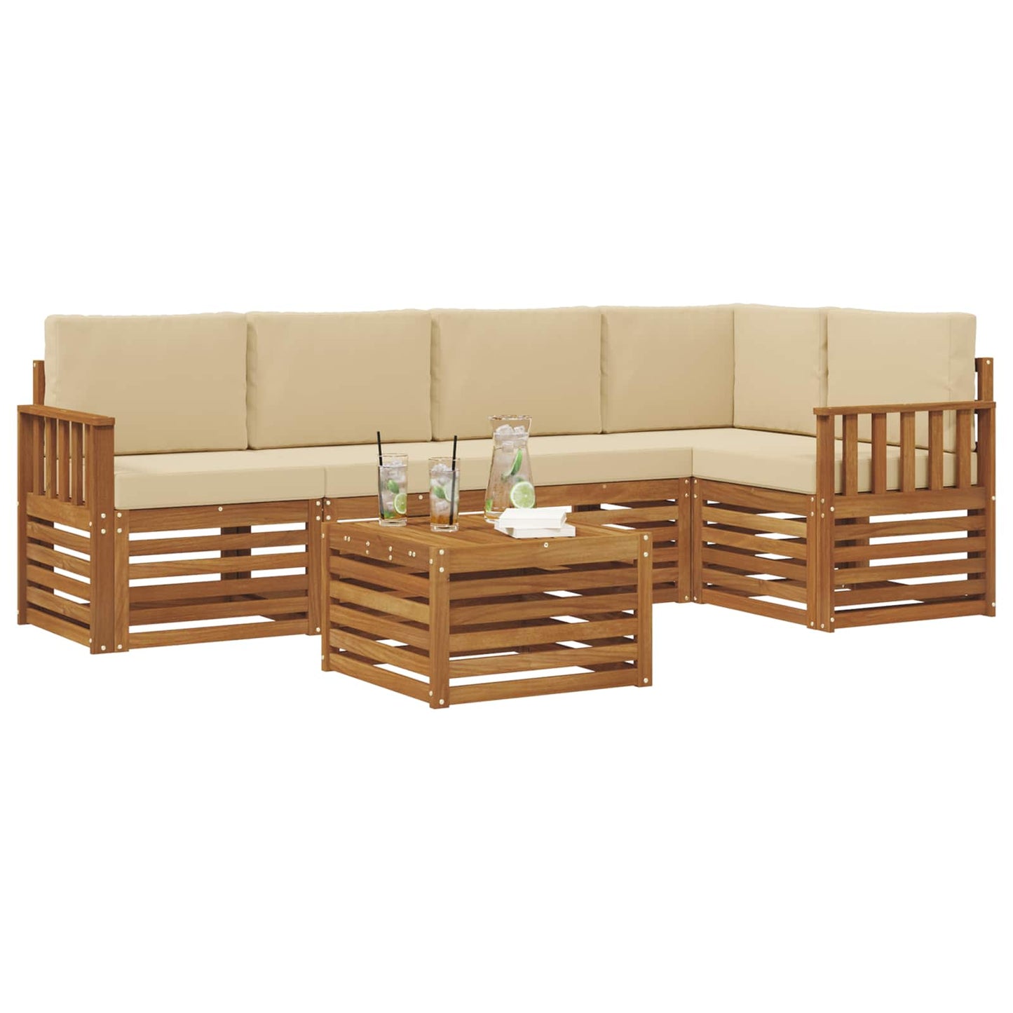 Set divano sezionale con cuscino 6 pcs Naturale e Beige | homemem39