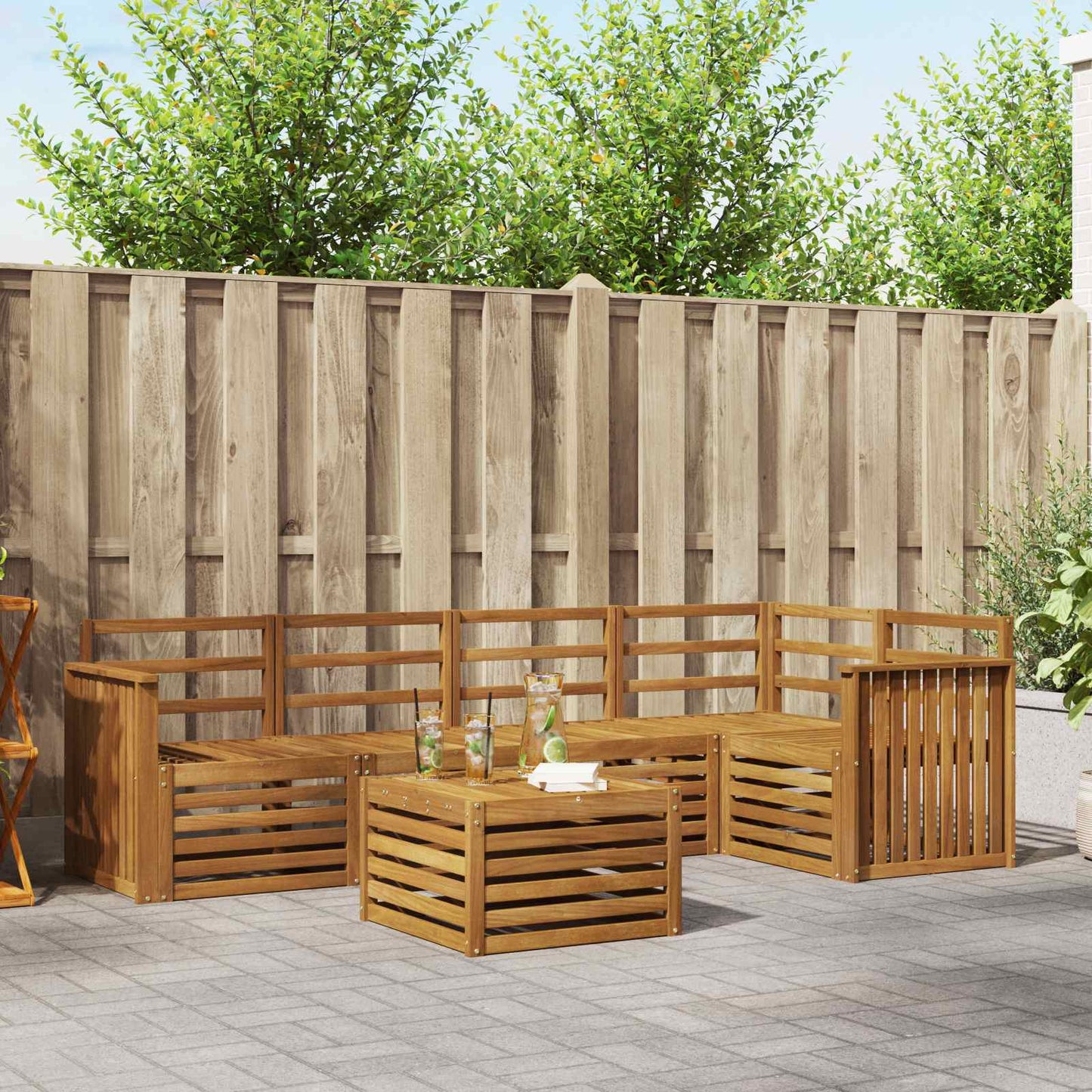 Set divano sezionale 6 pcs Naturale Legno di Acacia Massello | homemem39