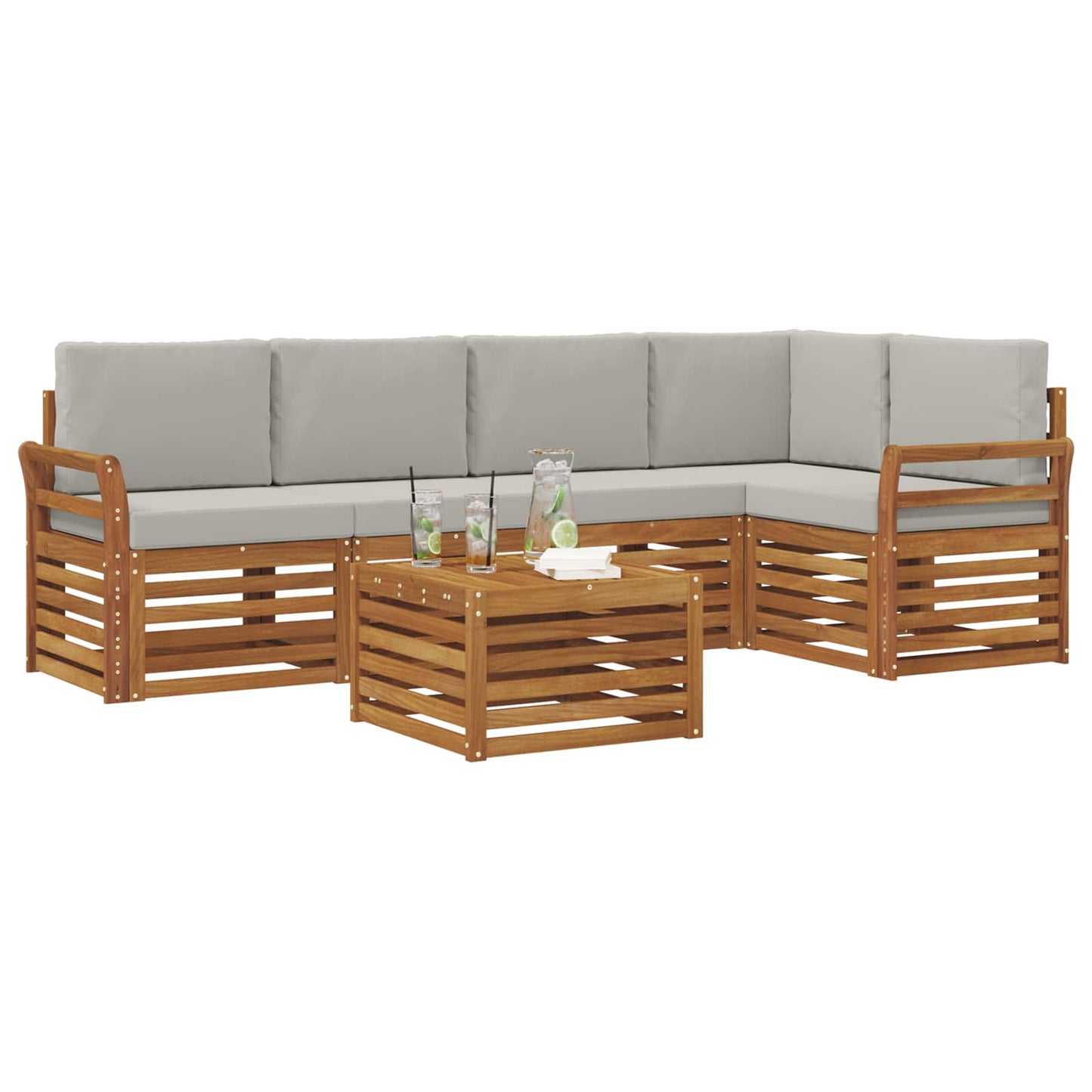 Set divano sezionale con cuscino 6 pcs Grigio Naturale e Chiaro