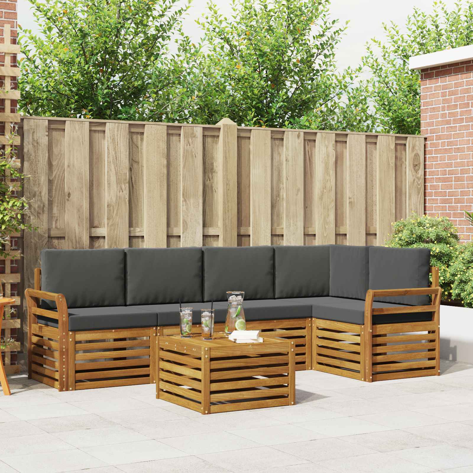 Set divano sezionale con cuscino 6 pcs Naturale e Antracite | homemem39