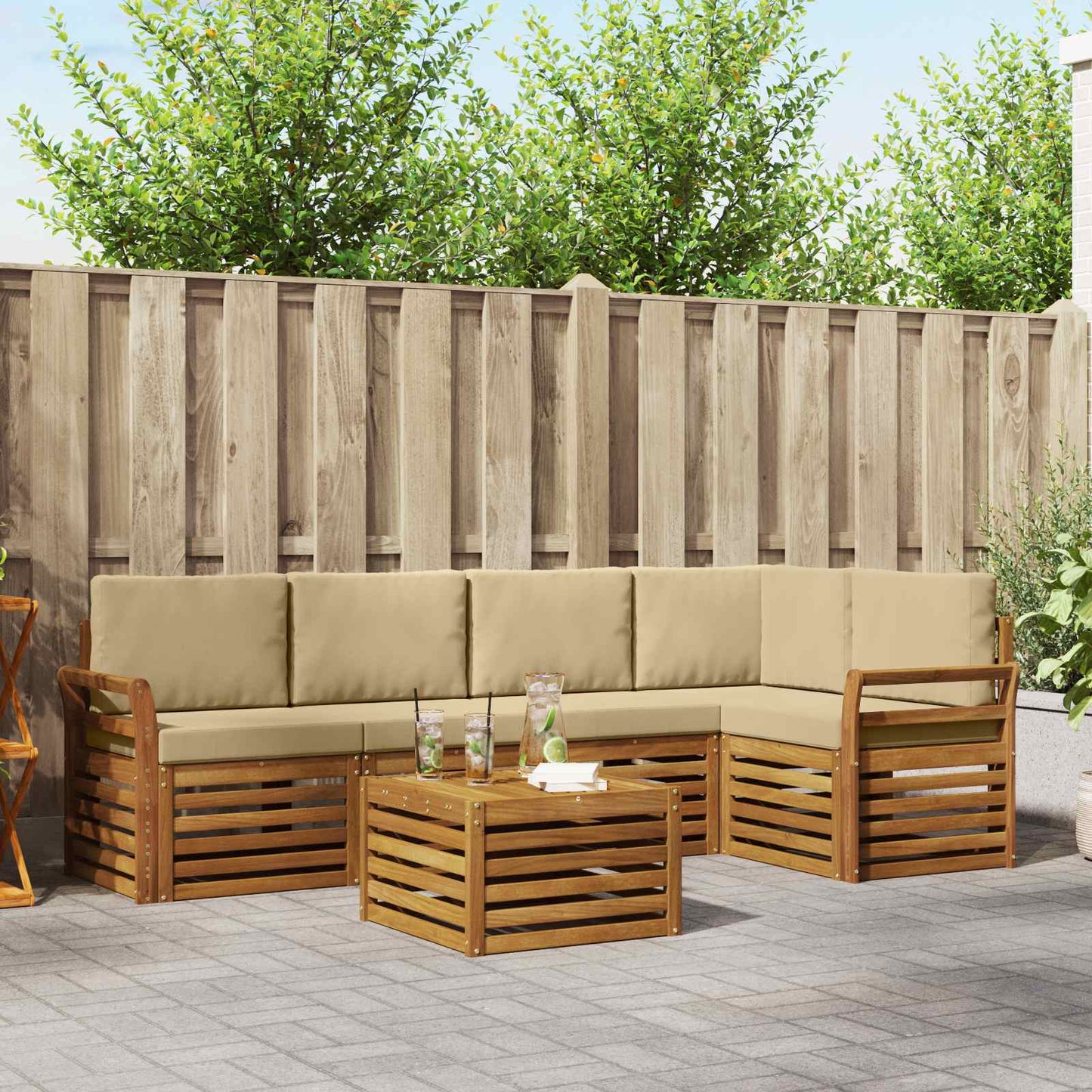 Set divano sezionale con cuscino 6 pcs Naturale e Beige