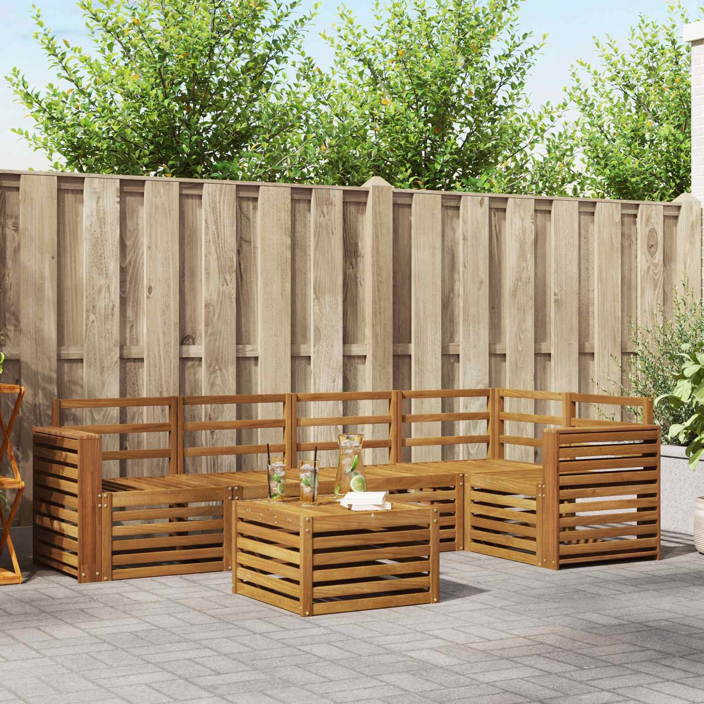 Set divano sezionale 6 pcs Naturale Legno di Acacia Massello