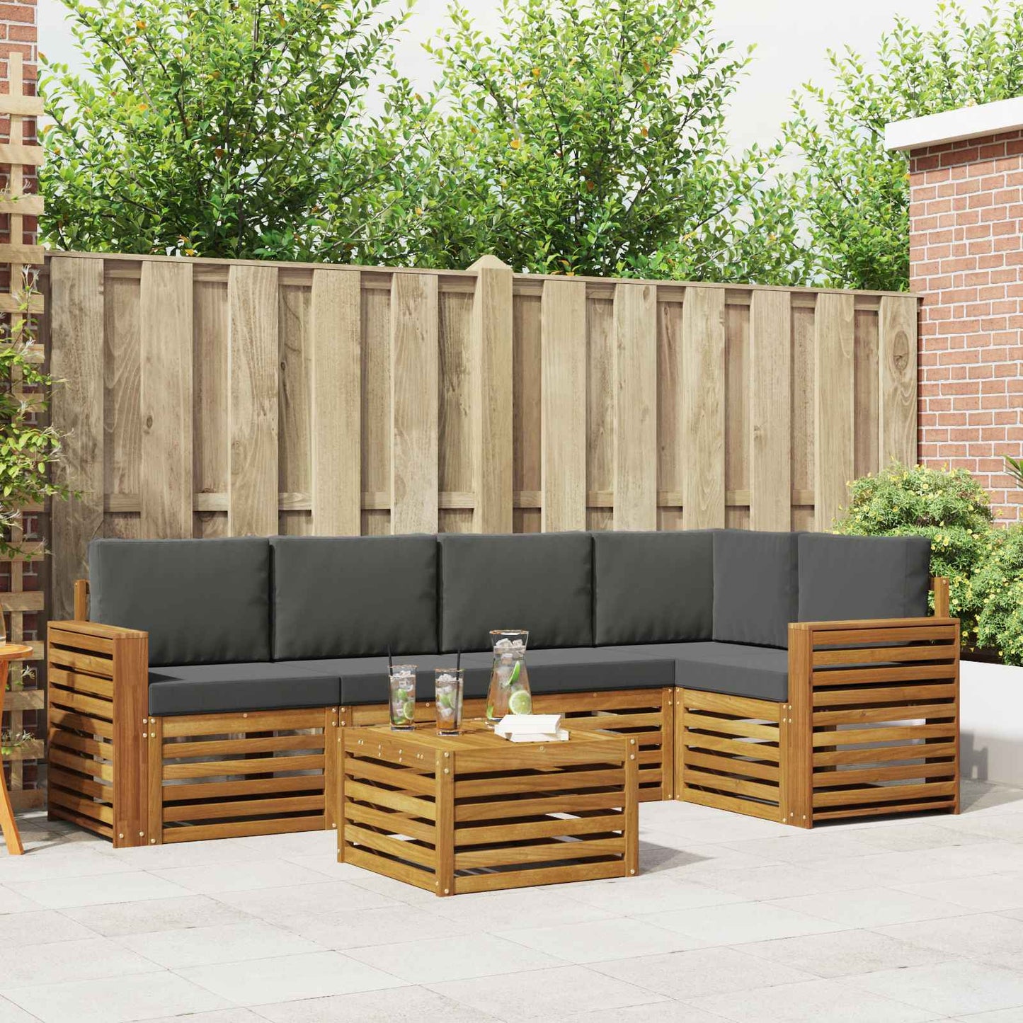 Set divano sezionale con cuscino 6 pcs Naturale e Antracite | homemem39