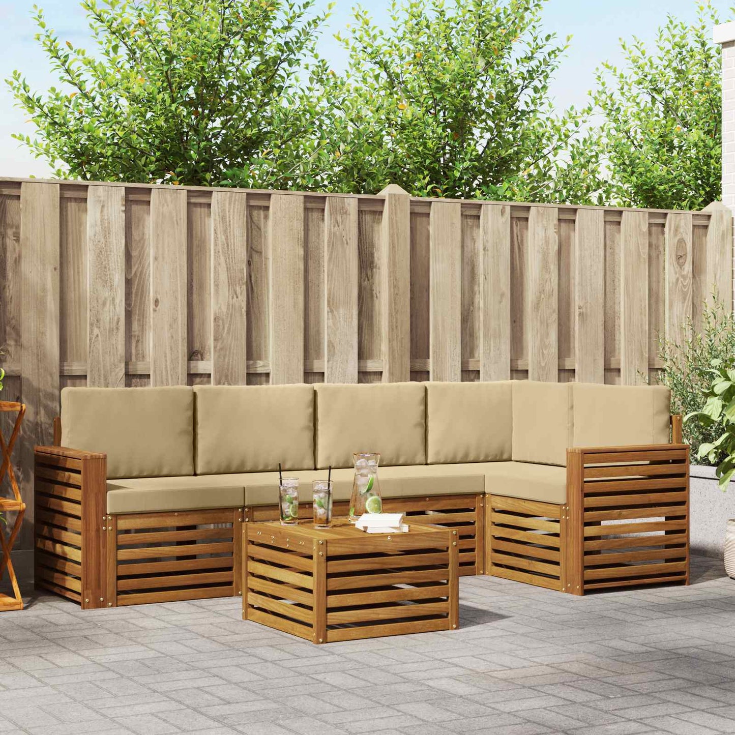 Set divano sezionale con cuscino 6 pcs Naturale e Beige