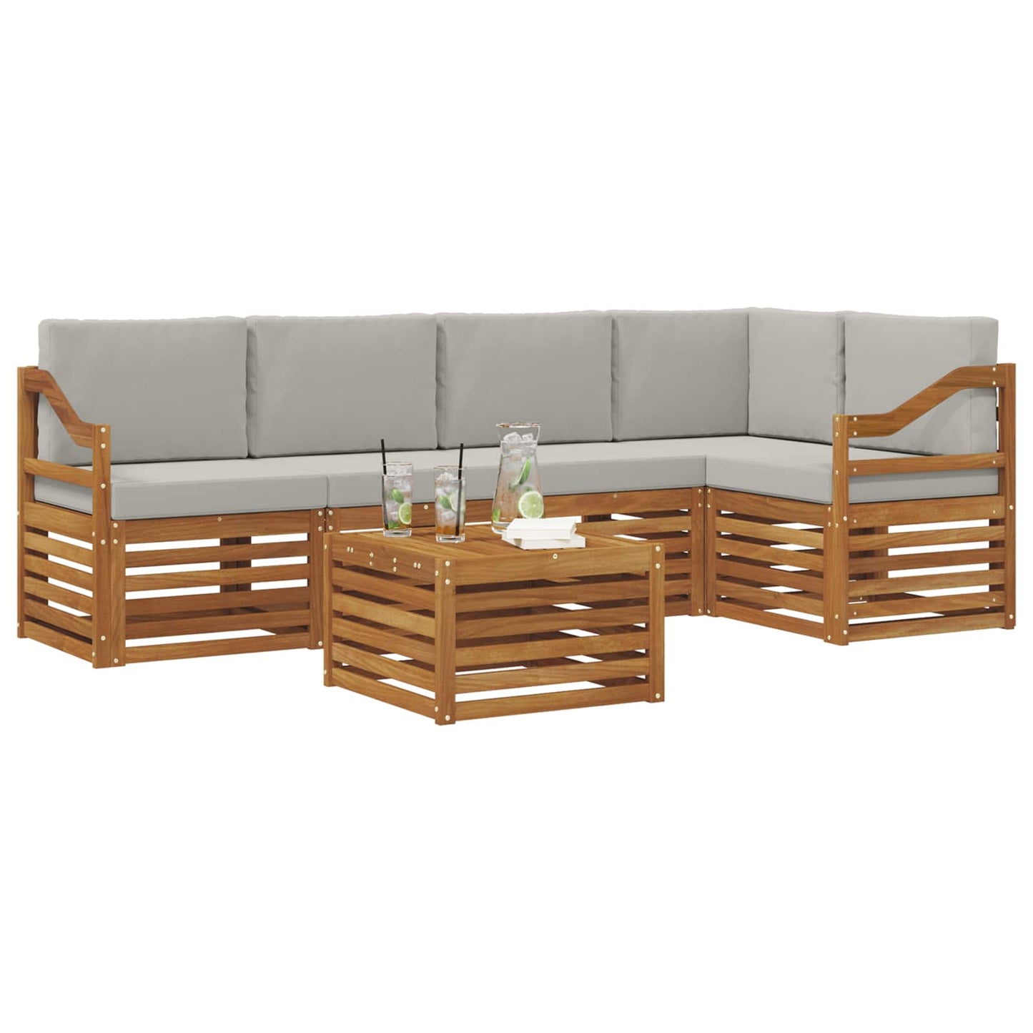 Set divano sezionale con cuscino 6 pcs Grigio Naturale e Chiaro
