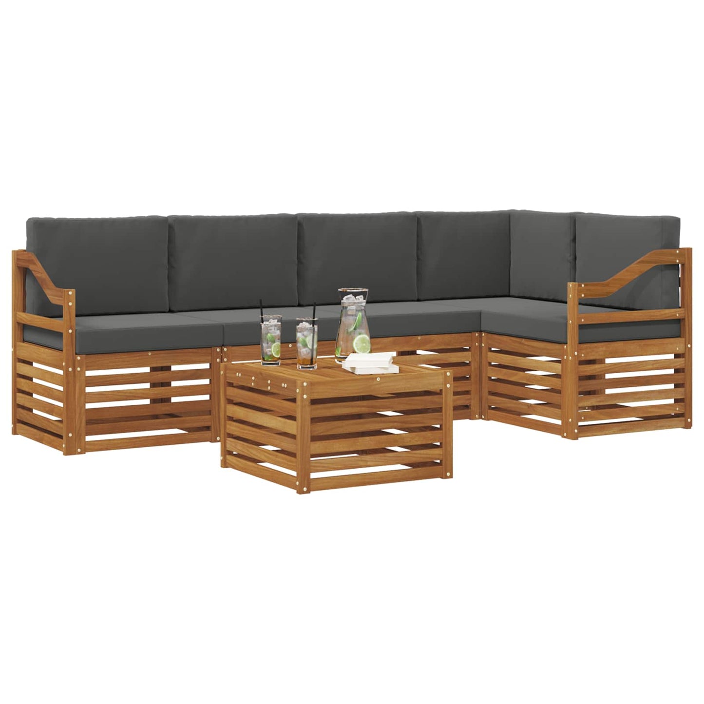 Set divano sezionale con cuscino 6 pcs Naturale e Antracite | homemem39