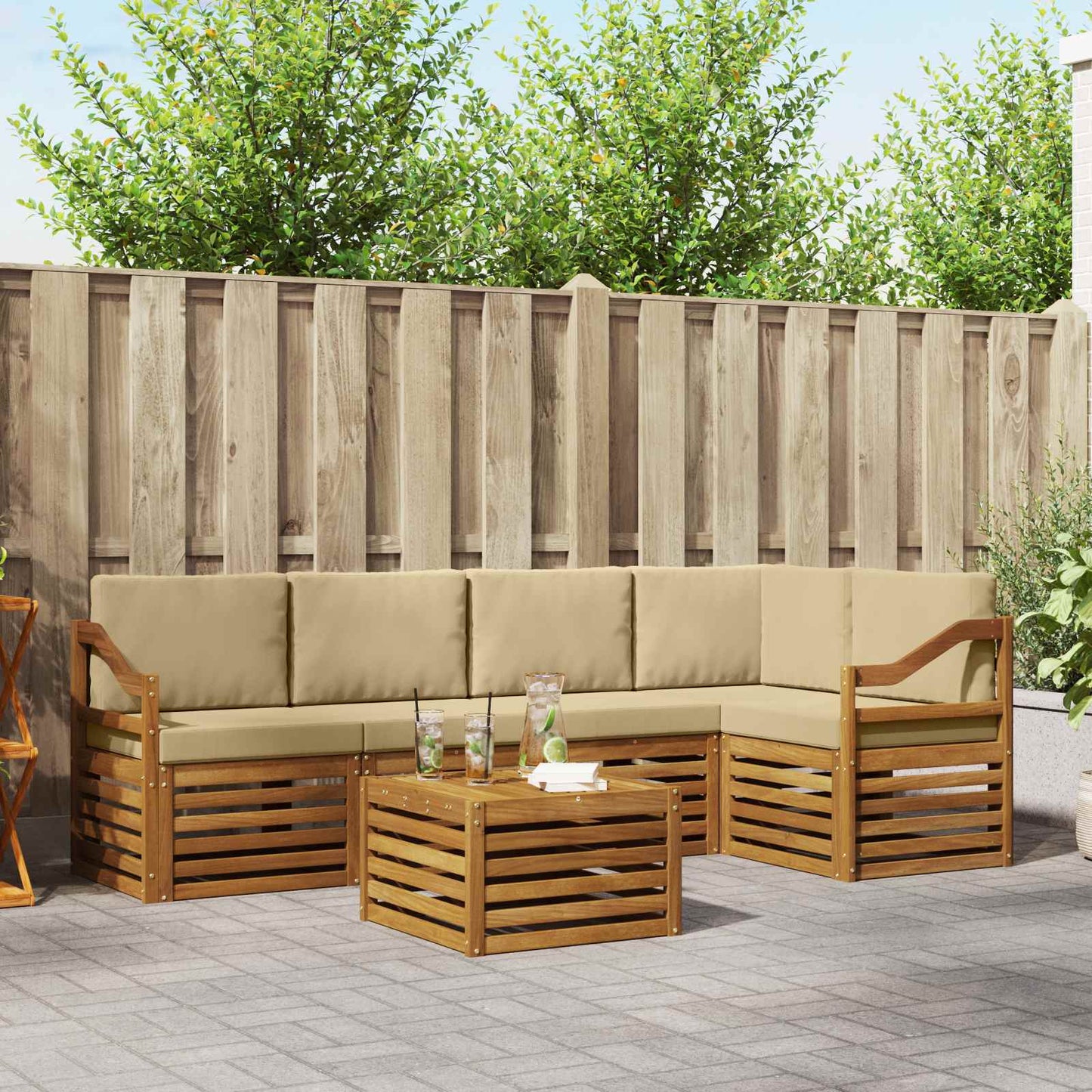 Set divano sezionale con cuscino 6 pcs Naturale e Beige