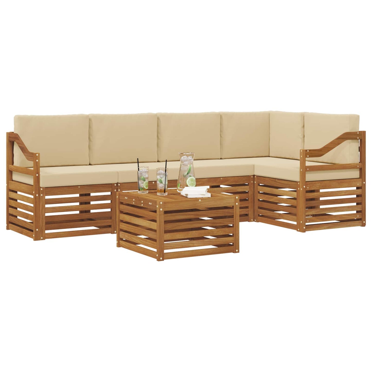 Set divano sezionale con cuscino 6 pcs Naturale e Beige