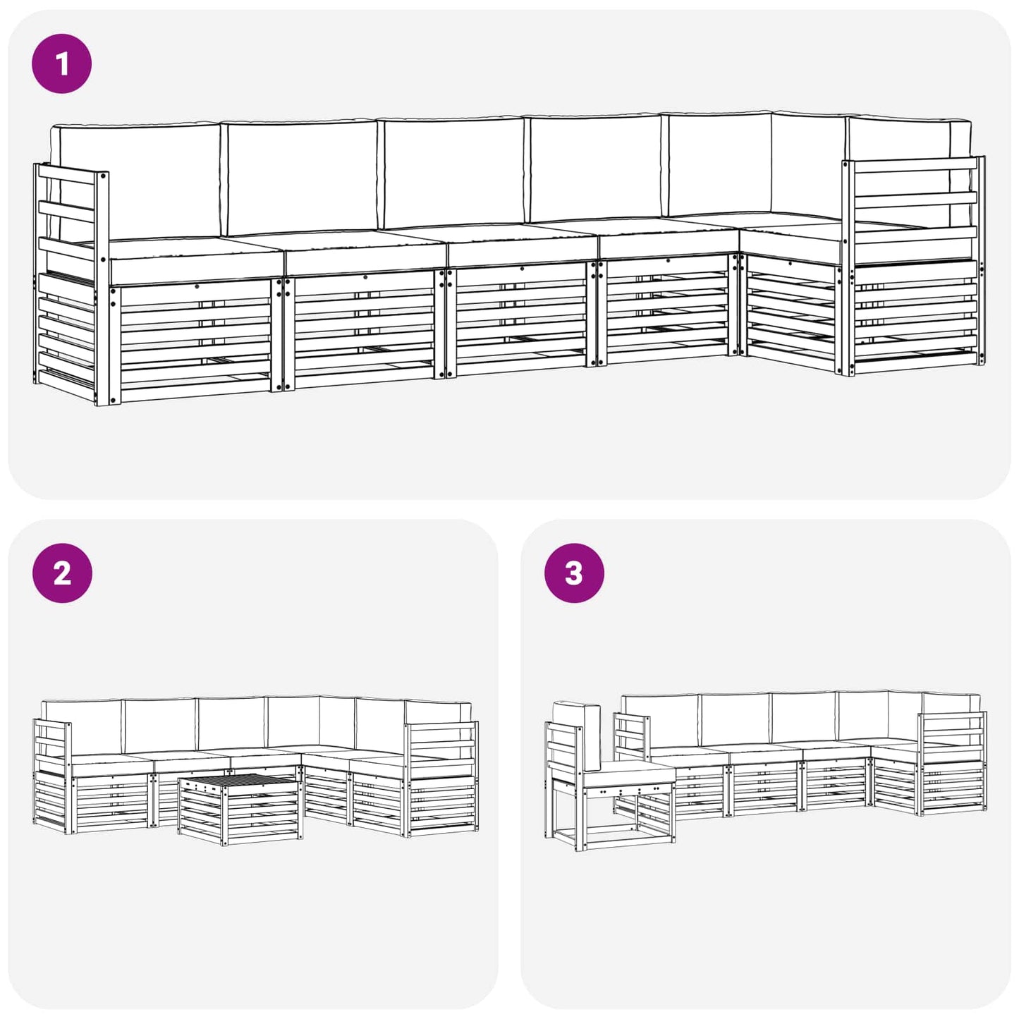 Set divano sezionale con cuscino 6 pcs Grigio Naturale e Chiaro