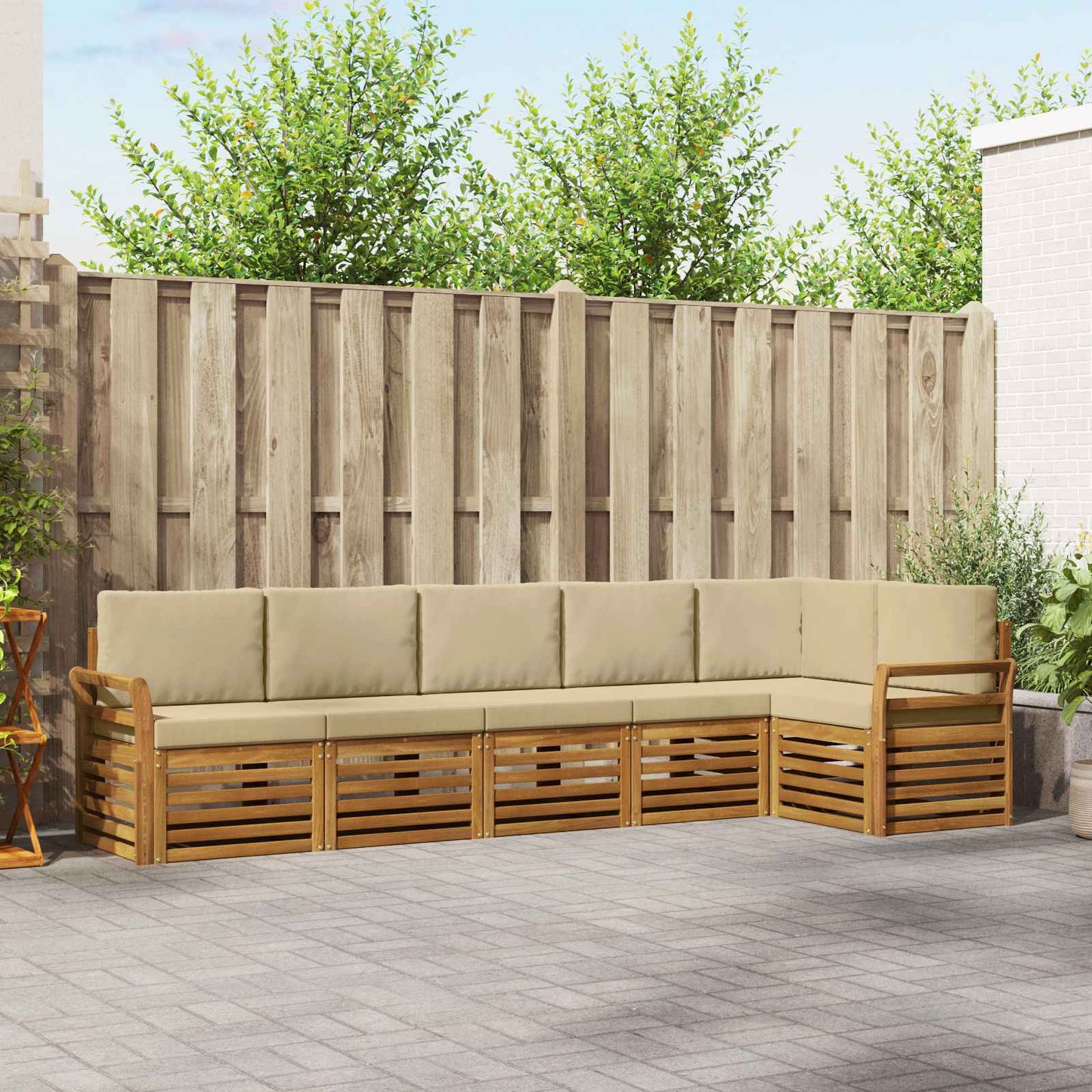 Set divano sezionale con cuscino 6 pcs Naturale e Beige
