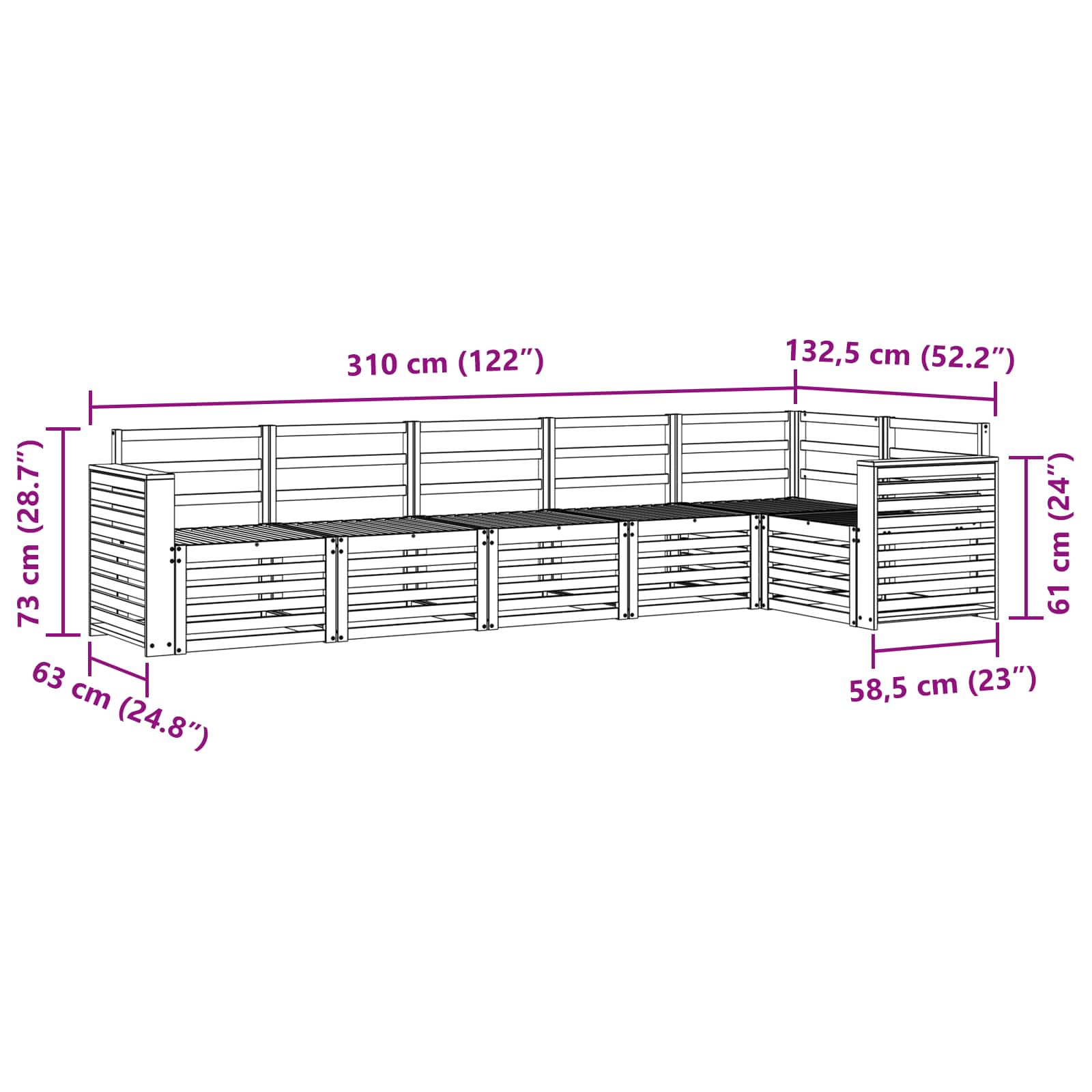 Set divano sezionale 6 pcs Naturale Legno di Acacia Massello | homemem39