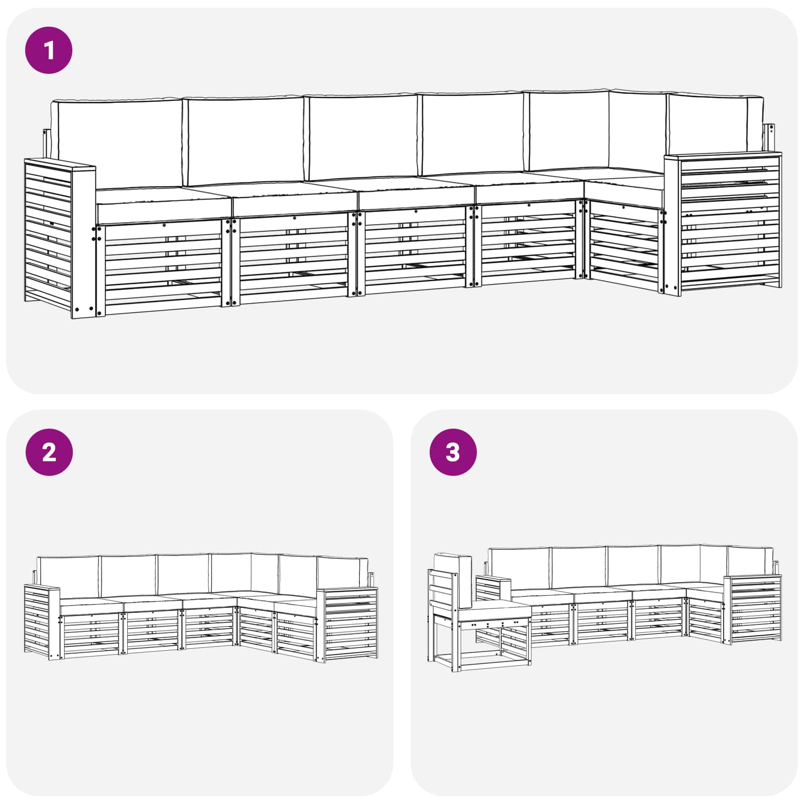 Set divano sezionale con cuscino 6 pcs Grigio Naturale e Chiaro | homemem39