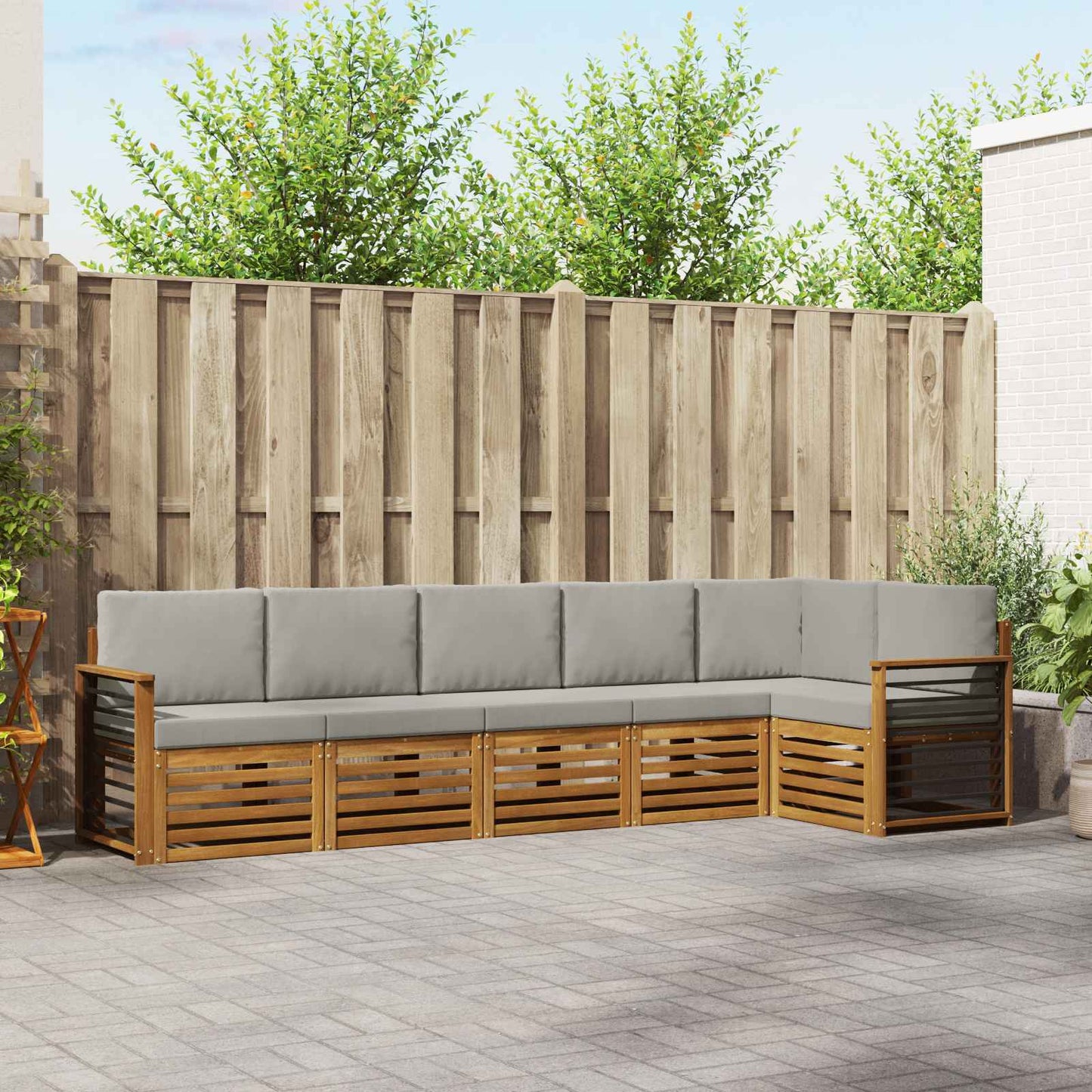 Set divano sezionale con cuscino 6 pcs Grigio Naturale e Chiaro