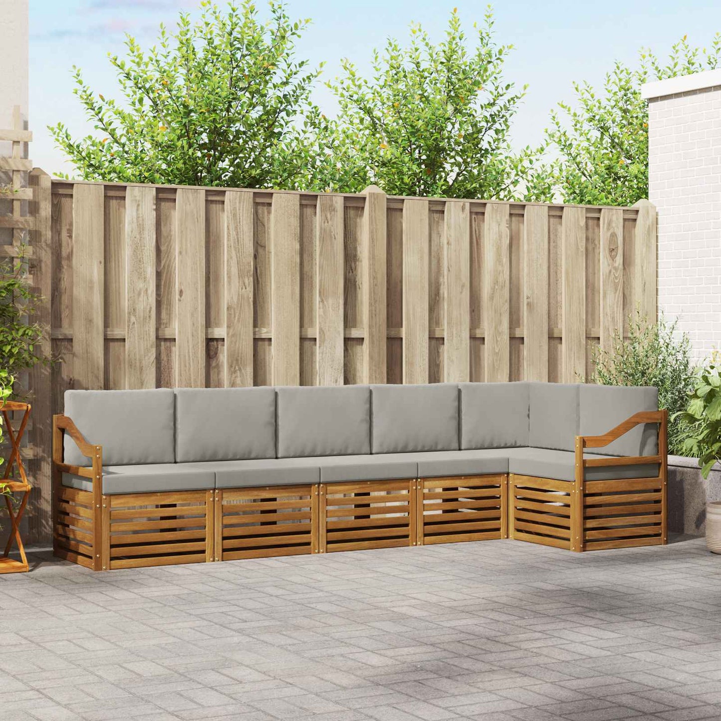Set divano sezionale con cuscino 6 pcs Grigio Naturale e Chiaro