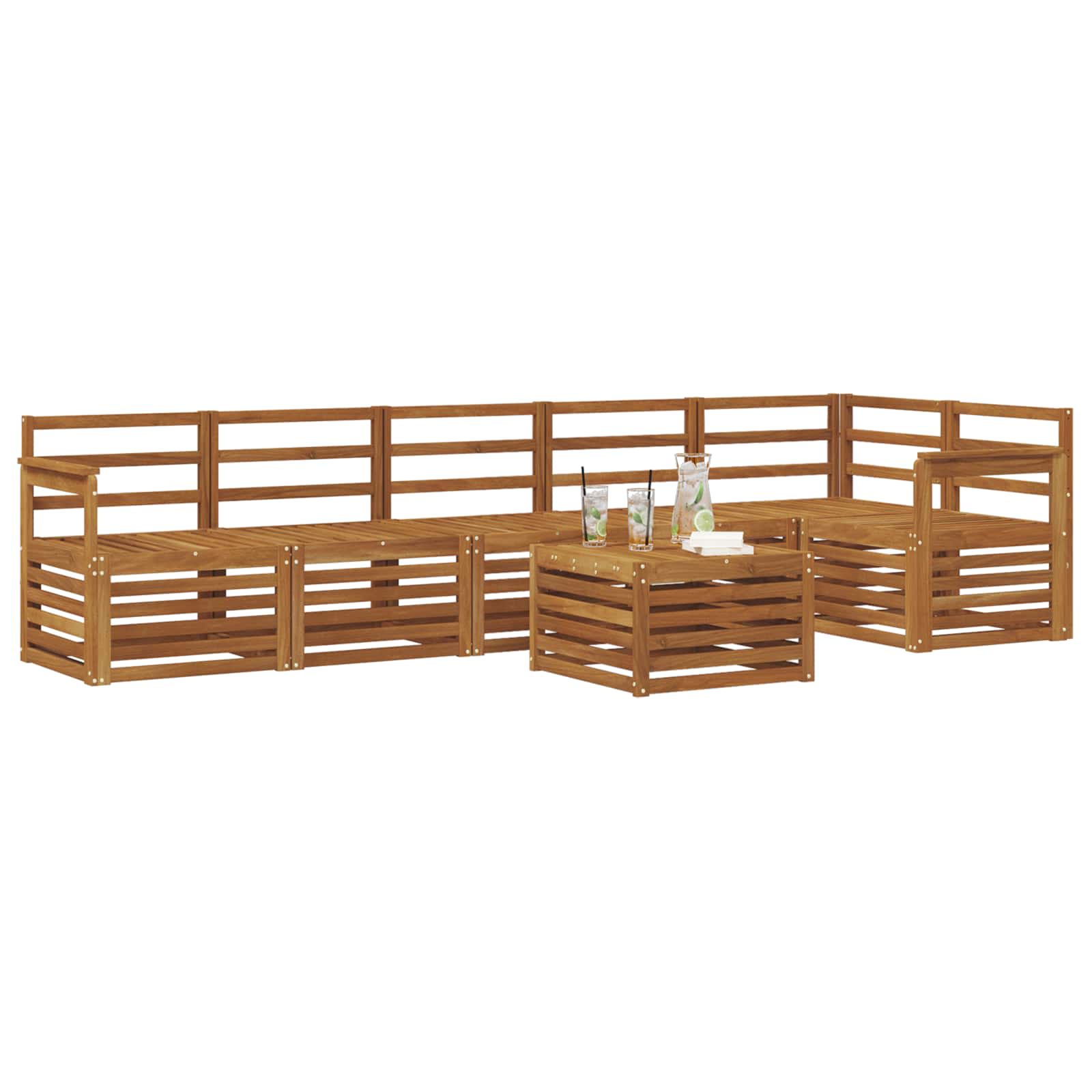 Set divano sezionale 7 pcs Naturale Legno di Acacia Massello | homemem39