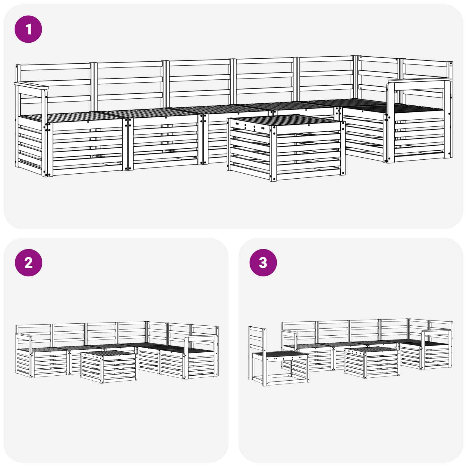 Set divano sezionale 7 pcs Naturale Legno di Acacia Massello | homemem39