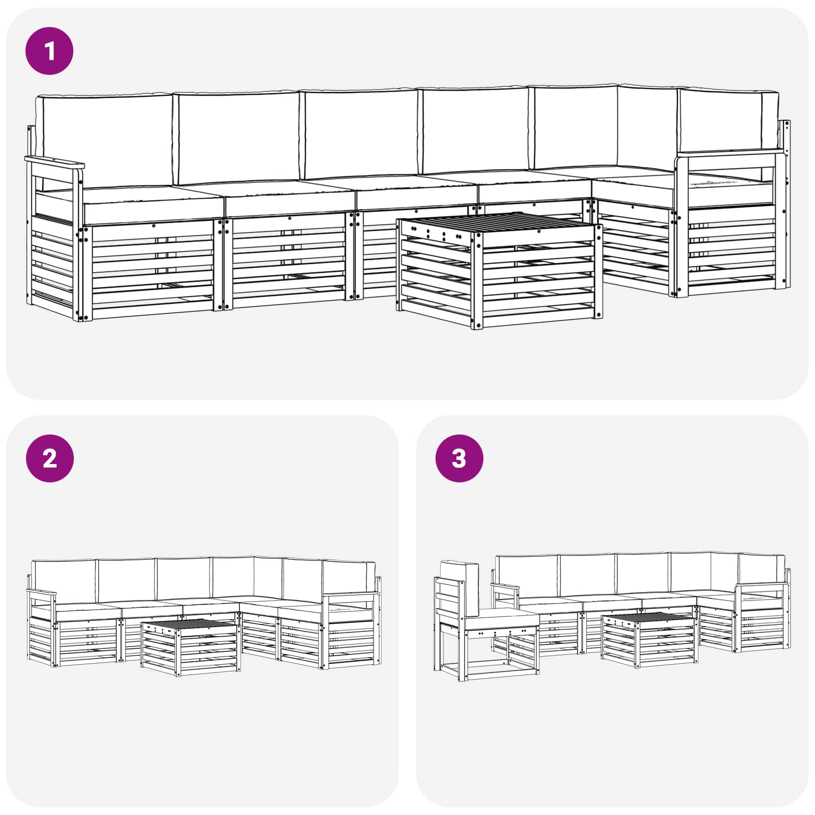 Set divano sezionale con cuscino 7 pcs Naturale e Antracite | homemem39