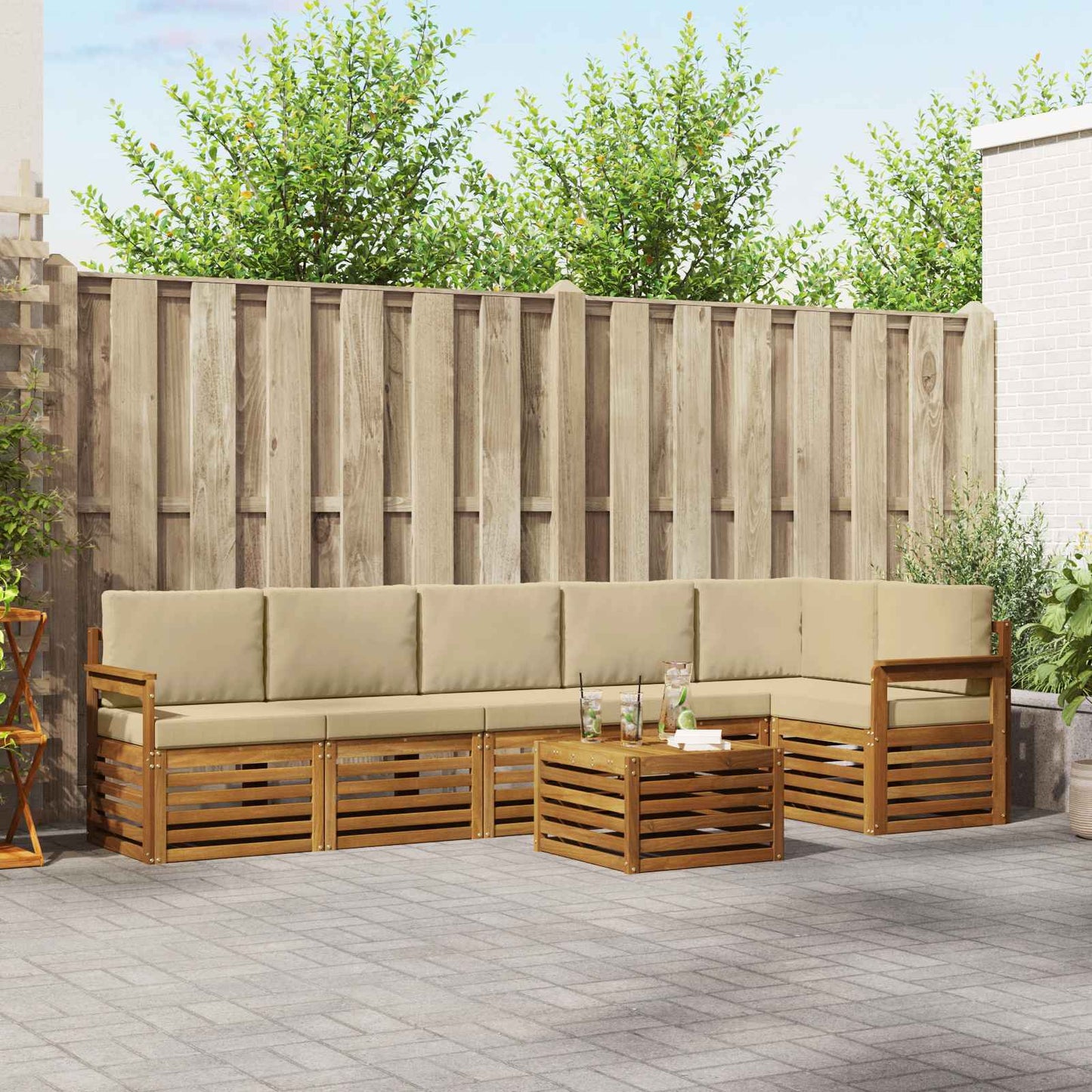 Set divano sezionale con cuscino 7 pcs Naturale e Beige