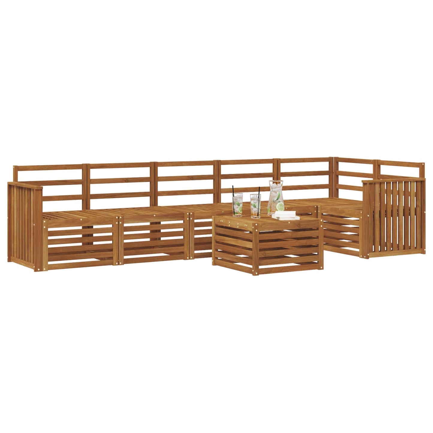 Set divano sezionale 7 pcs Naturale Legno di Acacia Massello
