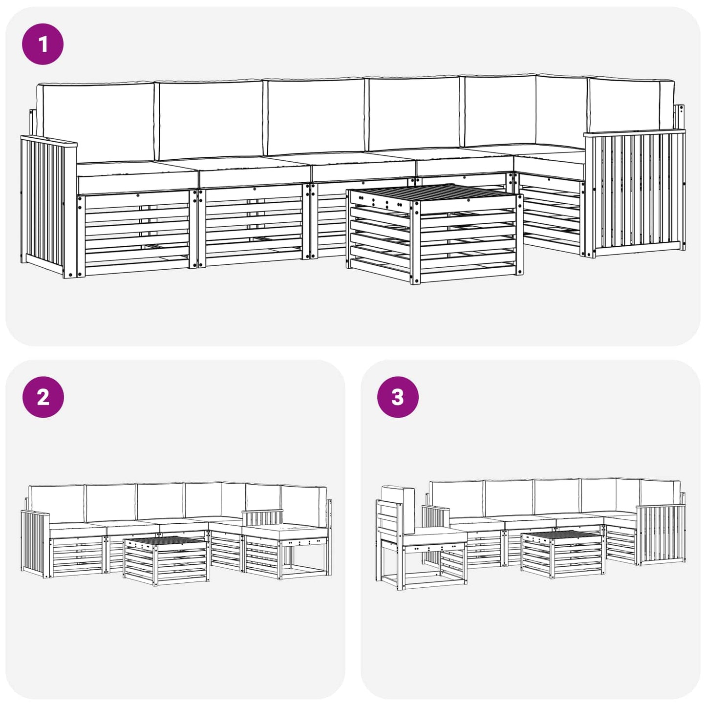 Set divano sezionale con cuscino 7 pcs Naturale e Antracite | homemem39