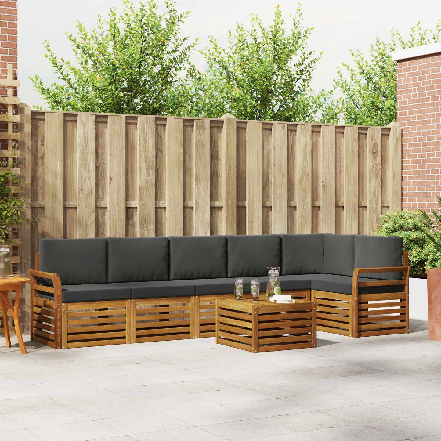 Set divano sezionale con cuscino 7 pcs Naturale e Antracite