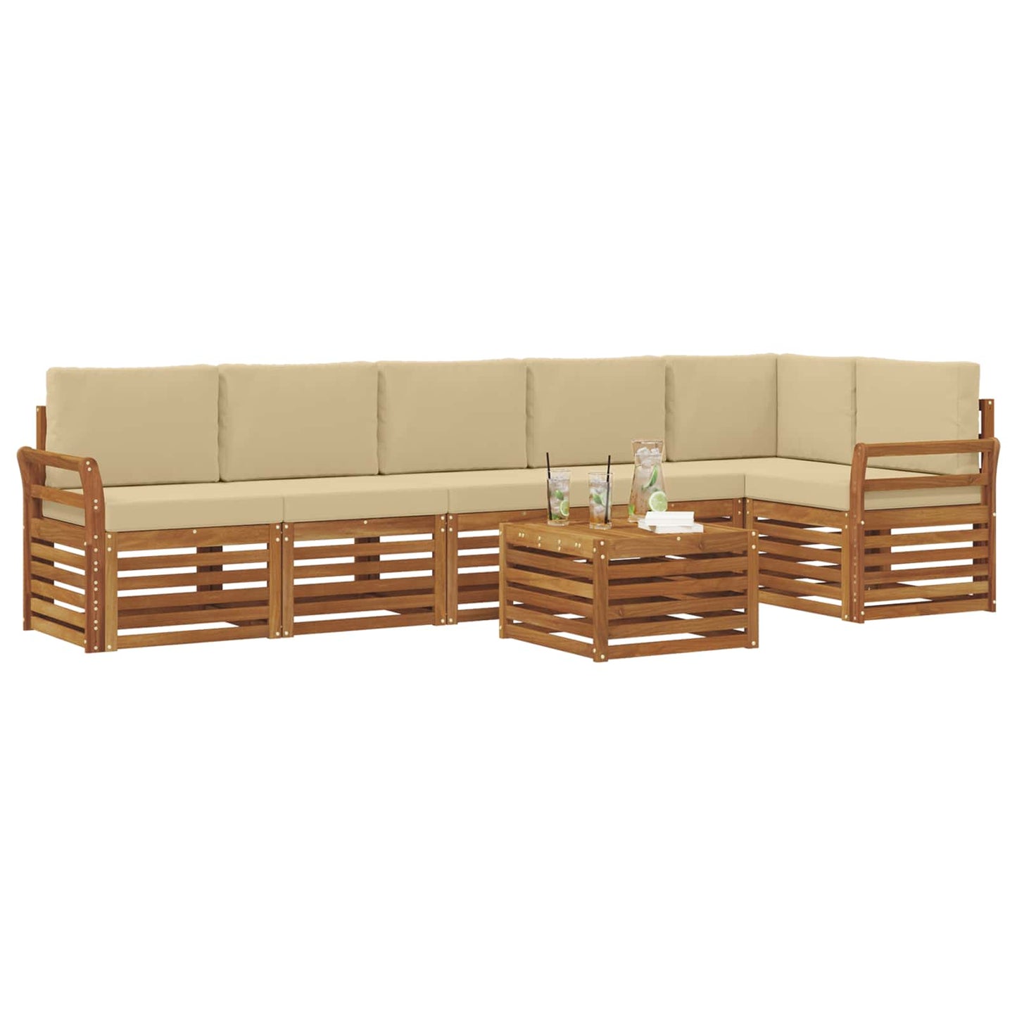 Set divano sezionale con cuscino 7 pcs Naturale e Beige | homemem39