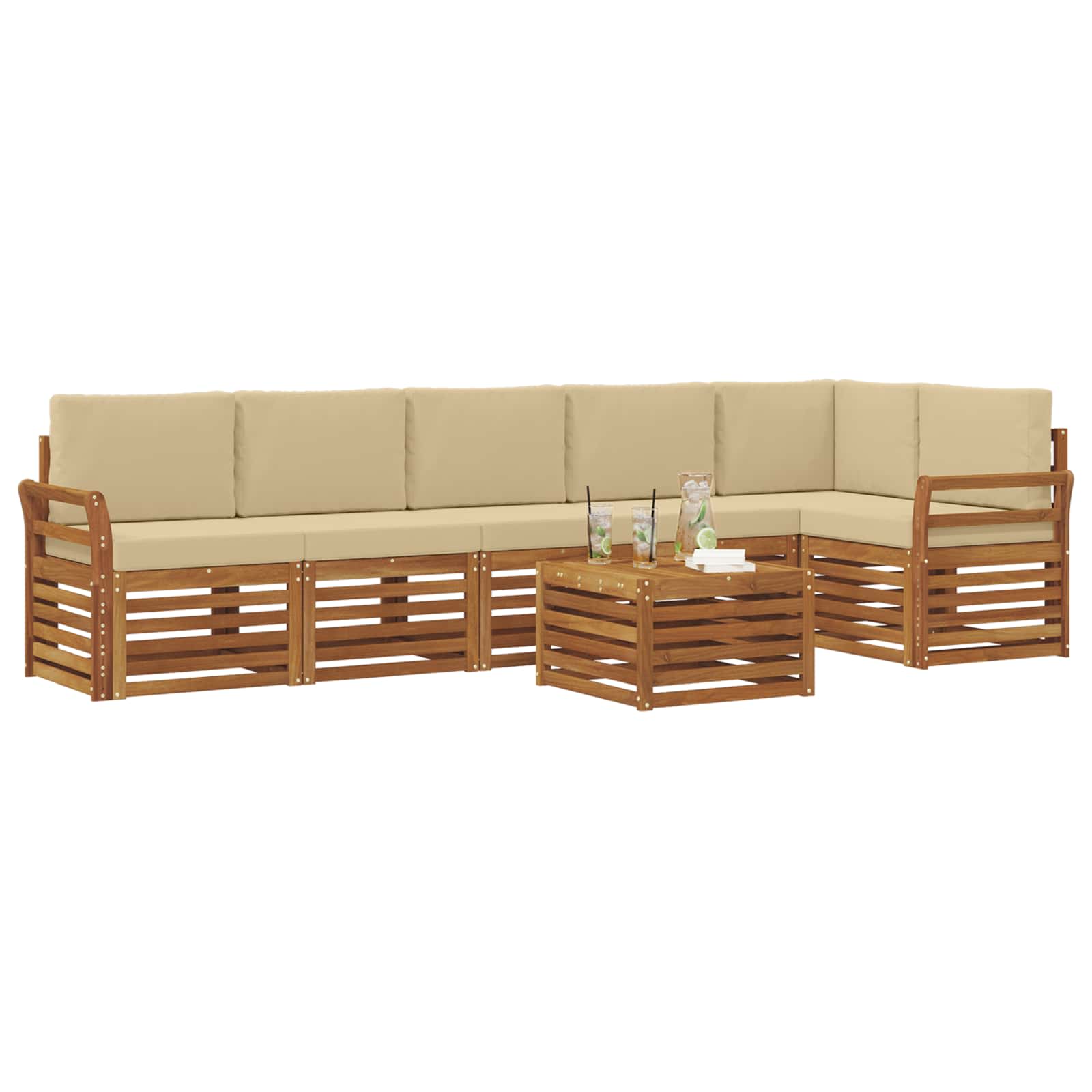 Set divano sezionale con cuscino 7 pcs Naturale e Beige | homemem39