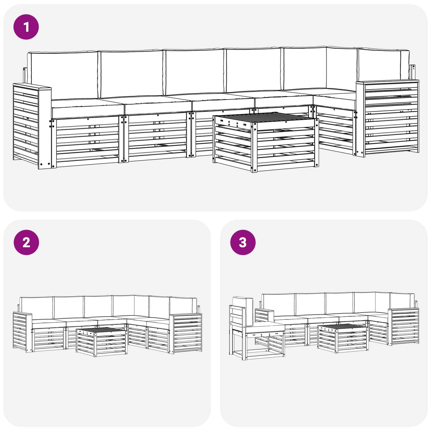 Set divano sezionale con cuscino 7 pcs Grigio Naturale e Chiaro | homemem39